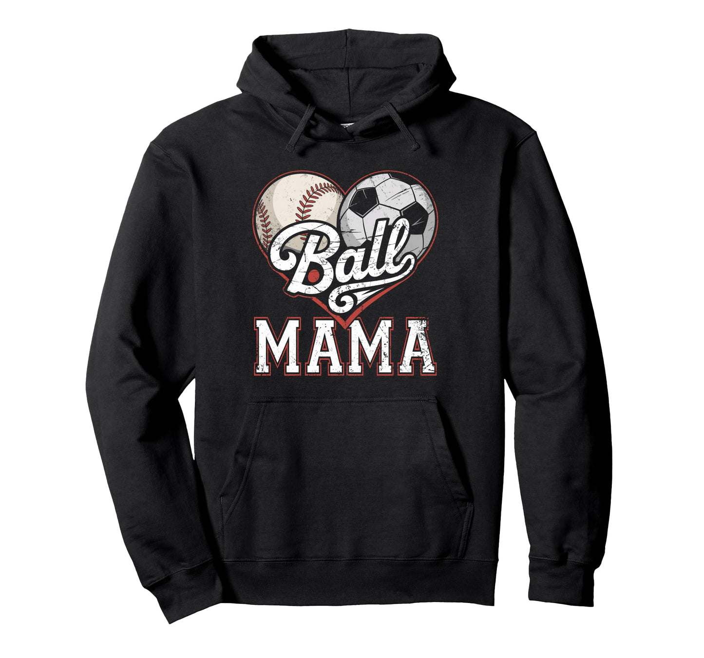 Ball Mama Baseball Soccer Heart Mom Hoodie - Aesthetic Graphic Men Women - T-Shirt, Sweatshirt, Hoodie