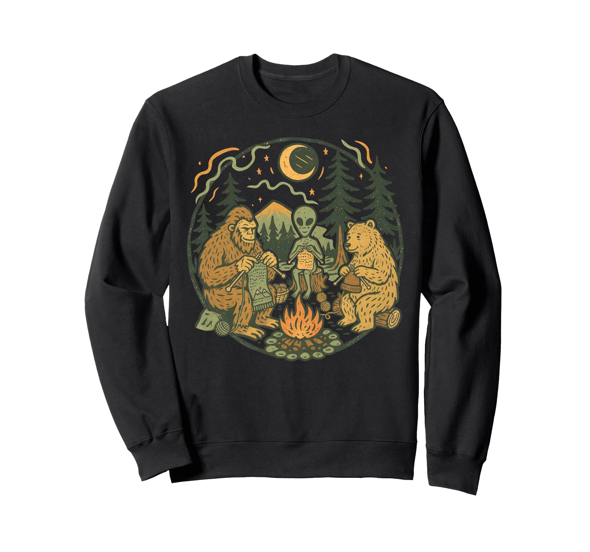 Campfire Knitting Friends Bigfoot Sweatshirt - Novelty Apparel Men Women - T-Shirt, Sweatshirt, Hoodie