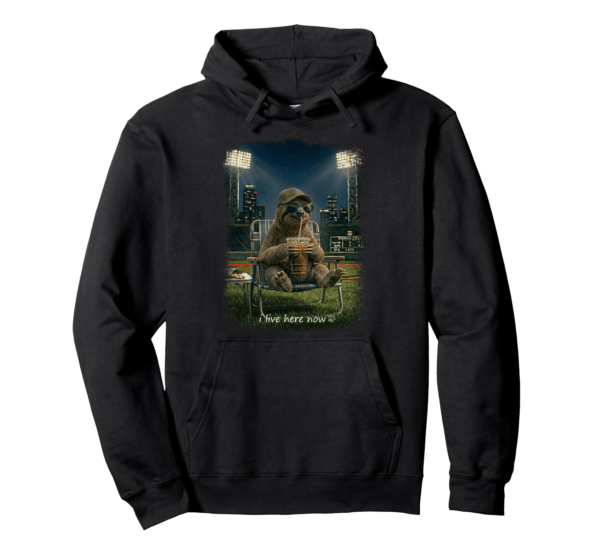 Funny Sloth Ballfield Baseball Field I Hoodie - Novelty Apparel for Adults - T-Shirt, Sweatshirt, Hoodie