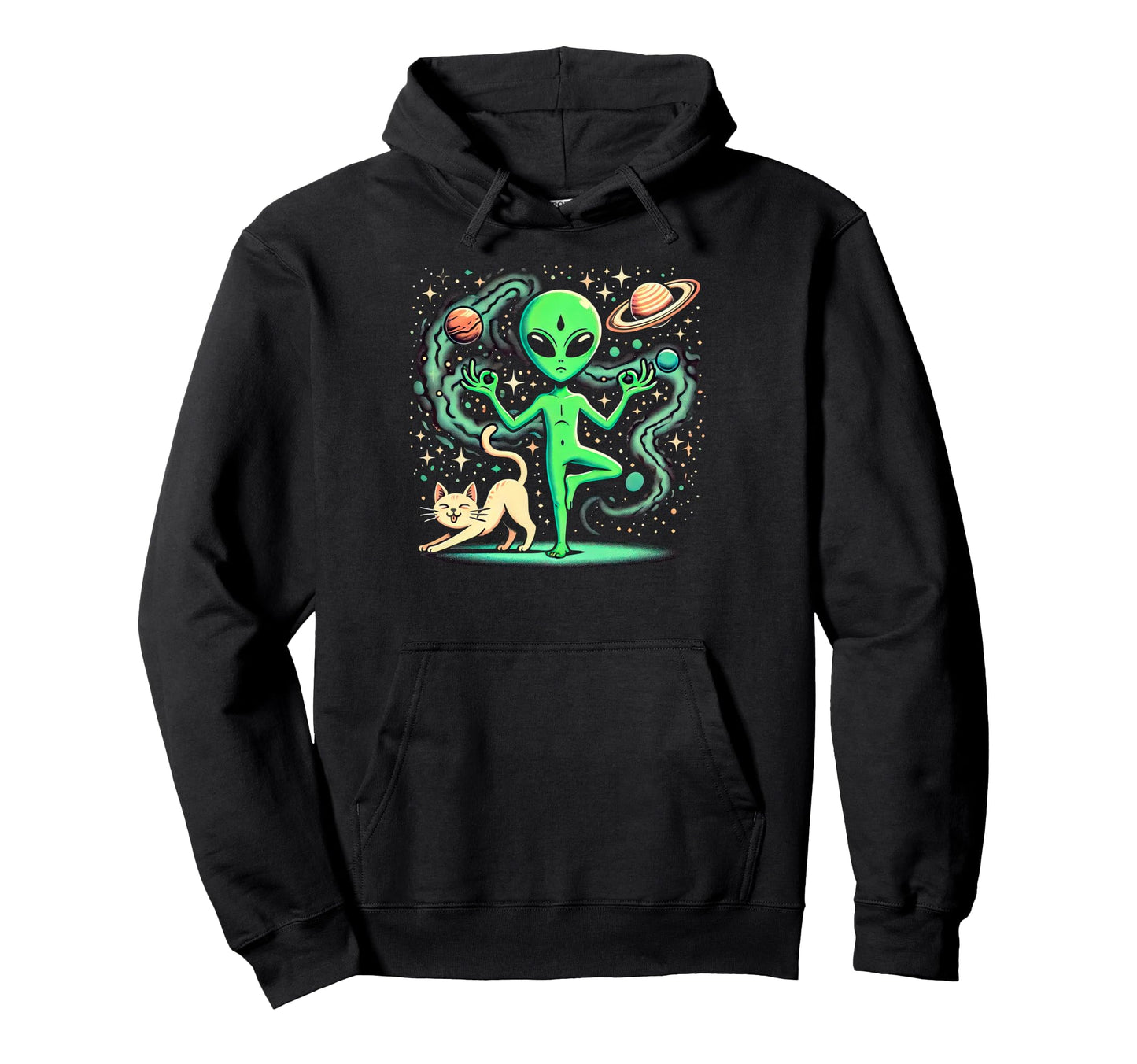 Alien Doing Yoga Yoga Pose Space Plankton Hoodie - Aesthetic Graphic Unisex - T-Shirt, Sweatshirt, Hoodie
