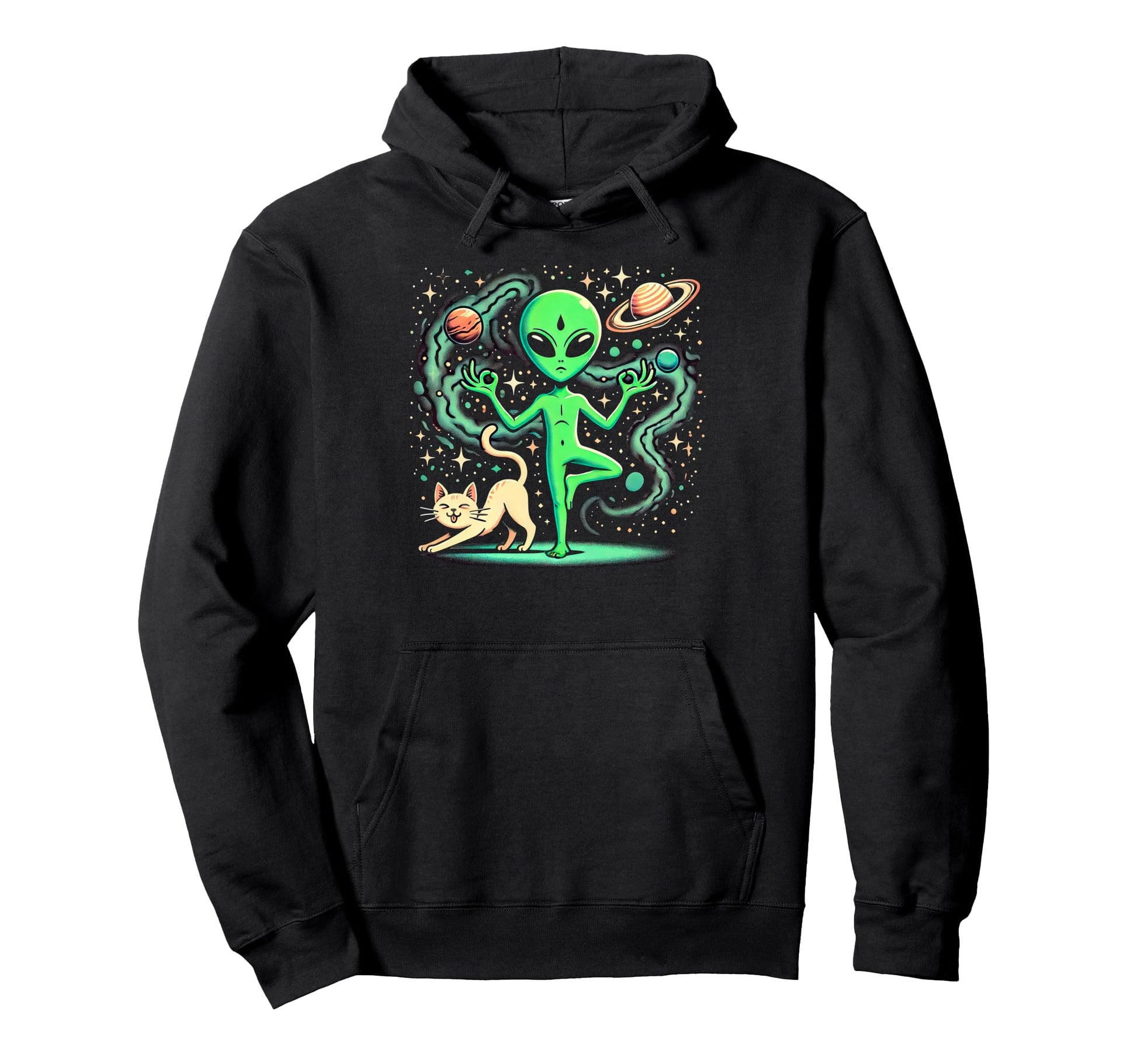 Alien Doing Yoga Yoga Pose Space Plankton Hoodie - Aesthetic Graphic Unisex - T-Shirt, Sweatshirt, Hoodie