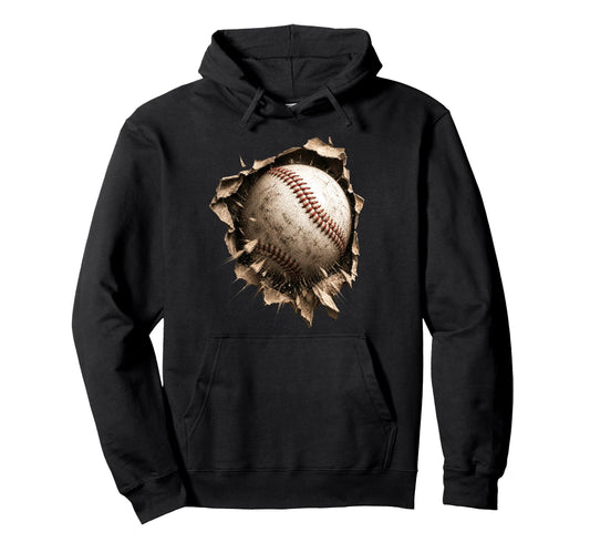 Baseball Softball Torn Fabric Bursting Hoodie - Fun Novelty Design Unisex - T-Shirt, Sweatshirt, Hoodie