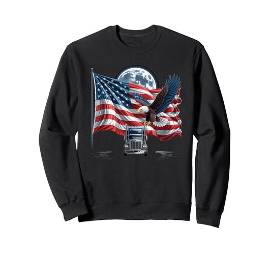 American Flag Trucker Dad Big Rig Sweatshirt - Minimalist Print Unisex - T-Shirt, Sweatshirt, Hoodie