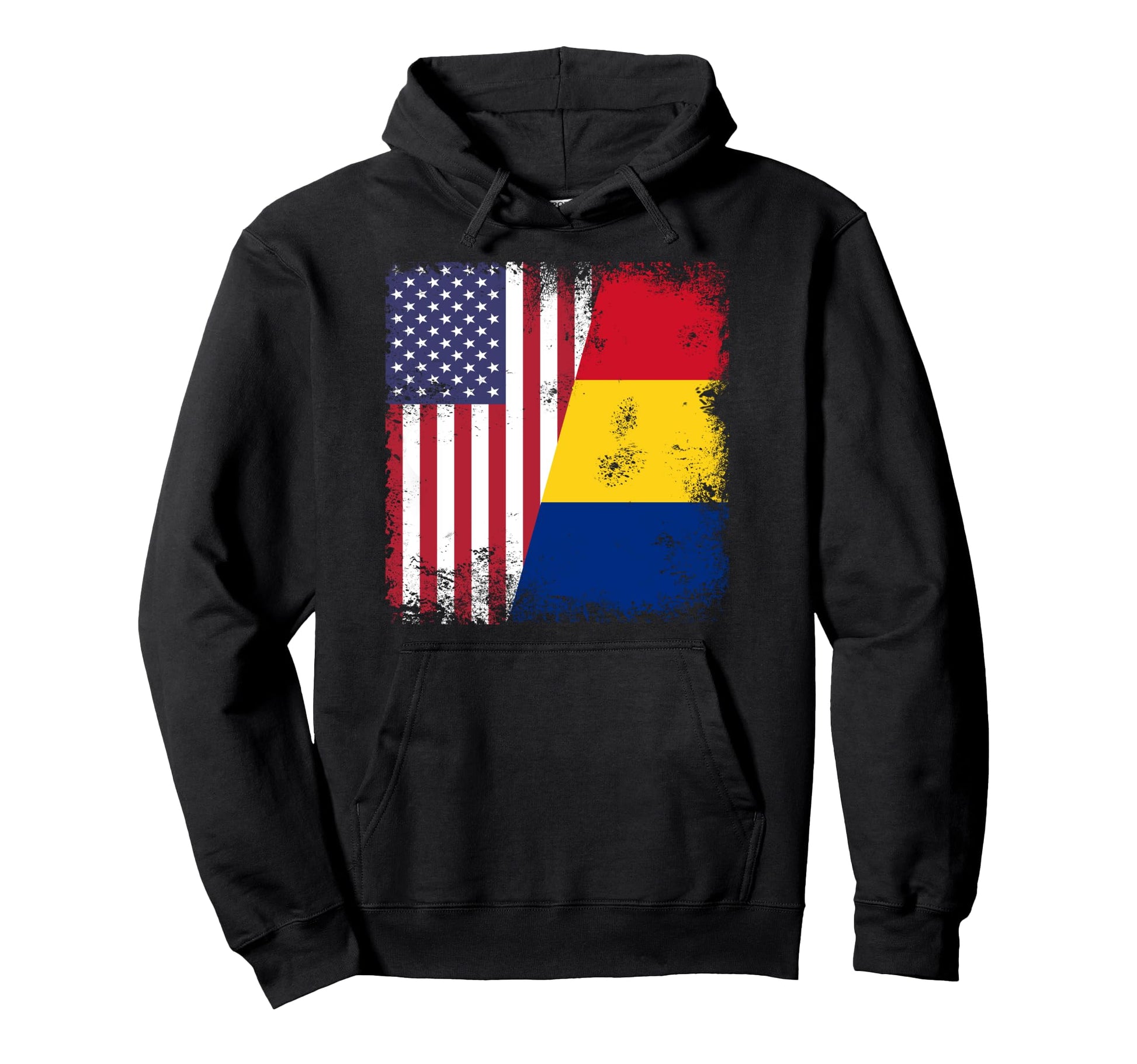 Half Romanian Flag Romania Usa Gift Hoodie - Casual Everyday Wear Men Women - T-Shirt, Sweatshirt, Hoodie
