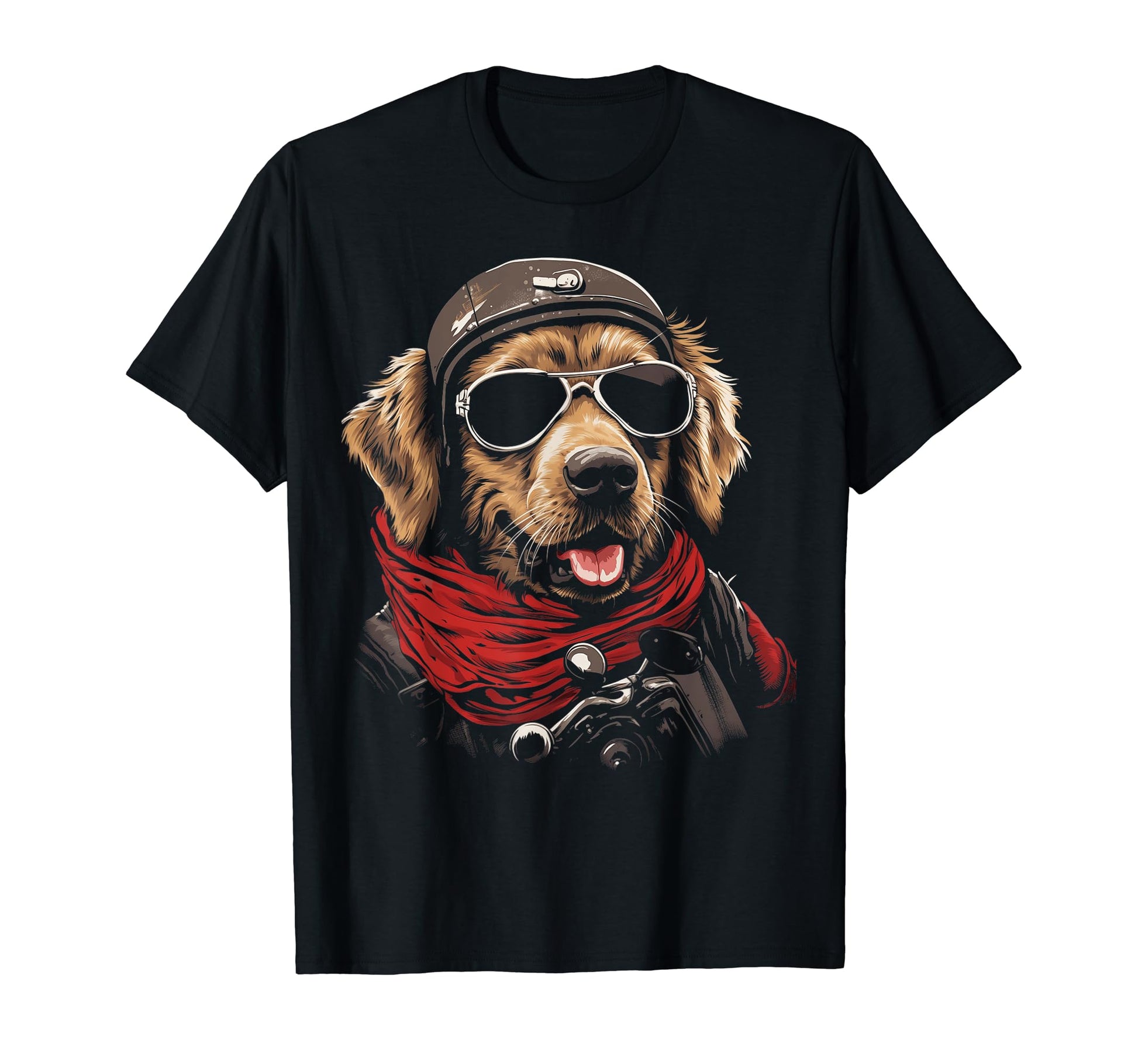 Motorcycle Dad Biker Dog Golden T-Shirt - Custom Art Print Men Women - T-Shirt, Sweatshirt, Hoodie