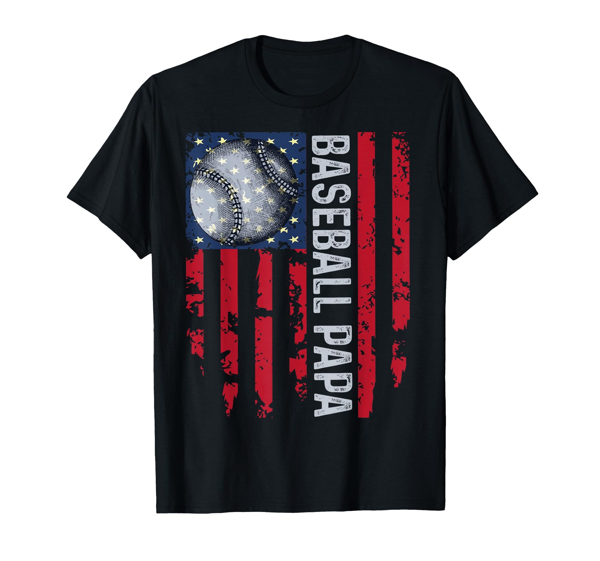 Baseball Papa Usa Flag Coach Fathers Day T-Shirt - Unique Graphic Unisex - T-Shirt, Sweatshirt, Hoodie