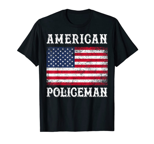 American Policeman 4Th July Usa Flag T-Shirt - Graphic Print for Adults - T-Shirt, Sweatshirt, Hoodie