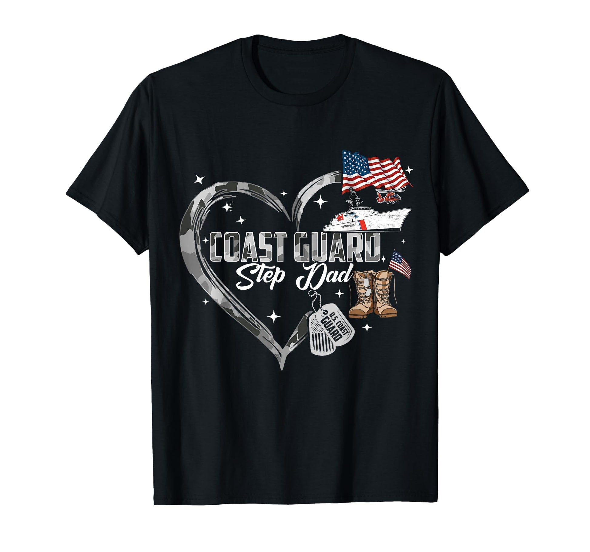 Proud Coast Guard Step Dad Camo Heart T-Shirt - Novelty Apparel Men Women - T-Shirt, Sweatshirt, Hoodie