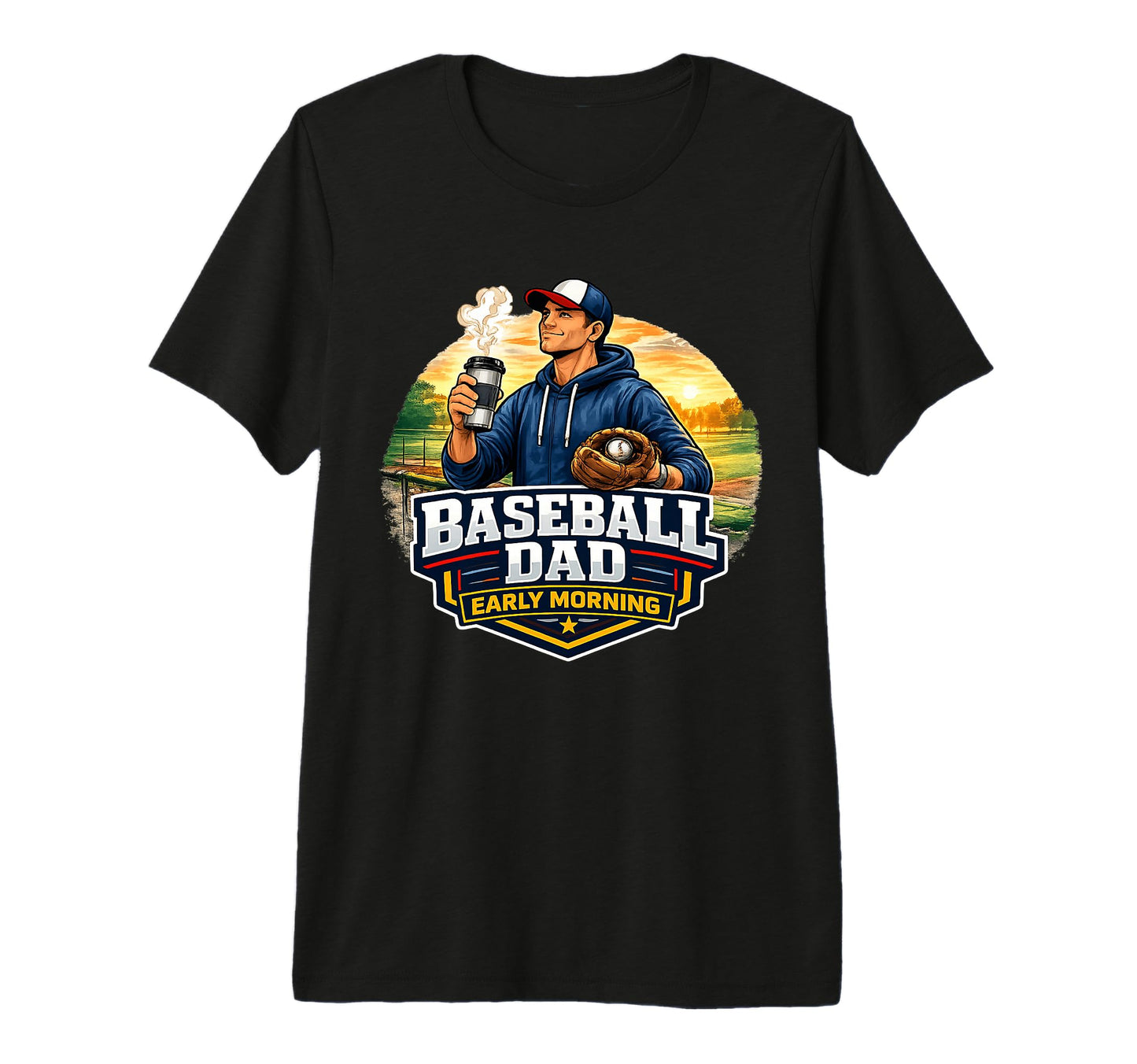 Baseball Dad Early Morning Game Day T-Shirt - Custom Art Print Unisex - T-Shirt, Sweatshirt, Hoodie