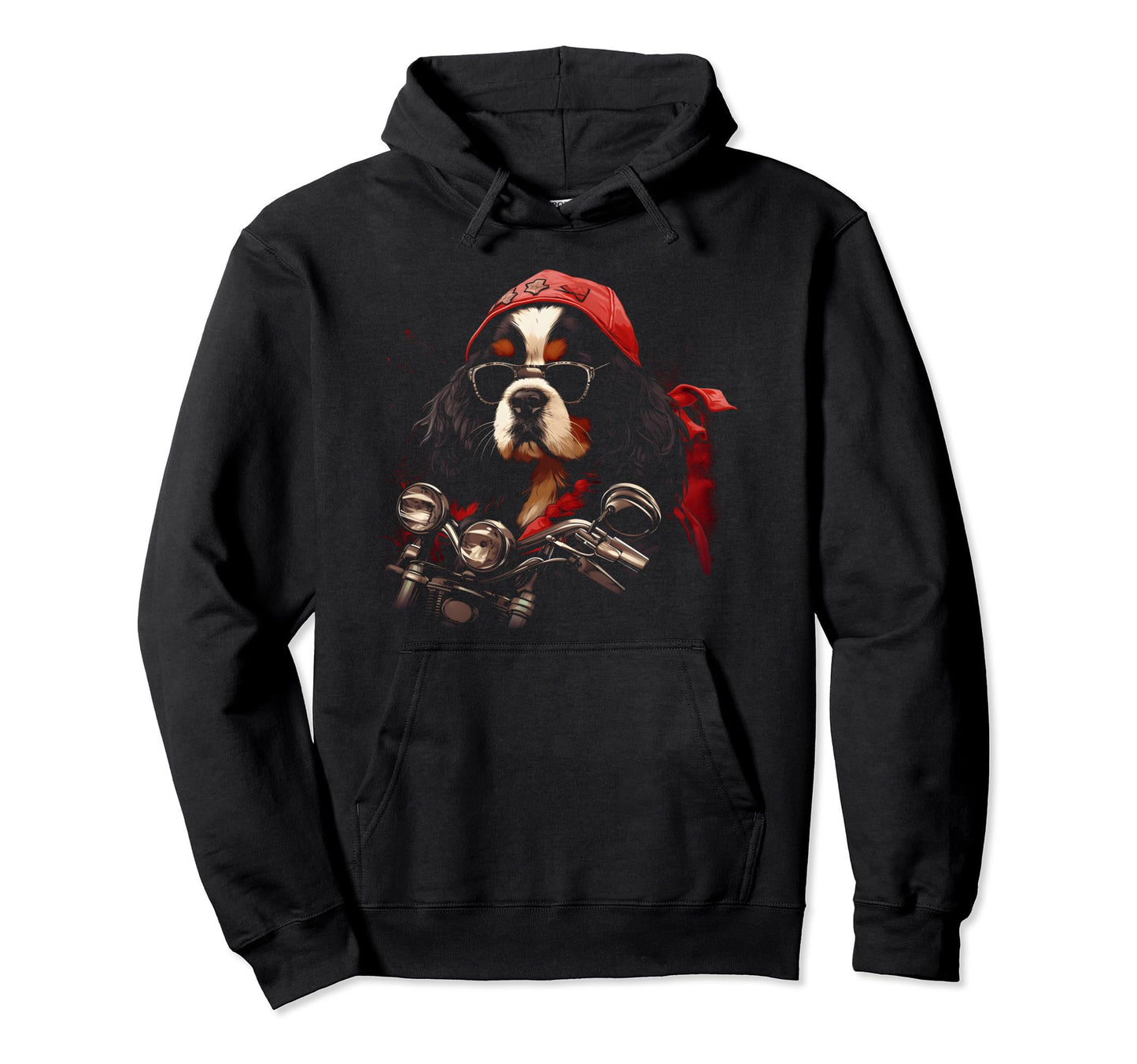 Motorcycle Dad Biker Cavalier King Hoodie - Custom Art Print for Adults - T-Shirt, Sweatshirt, Hoodie