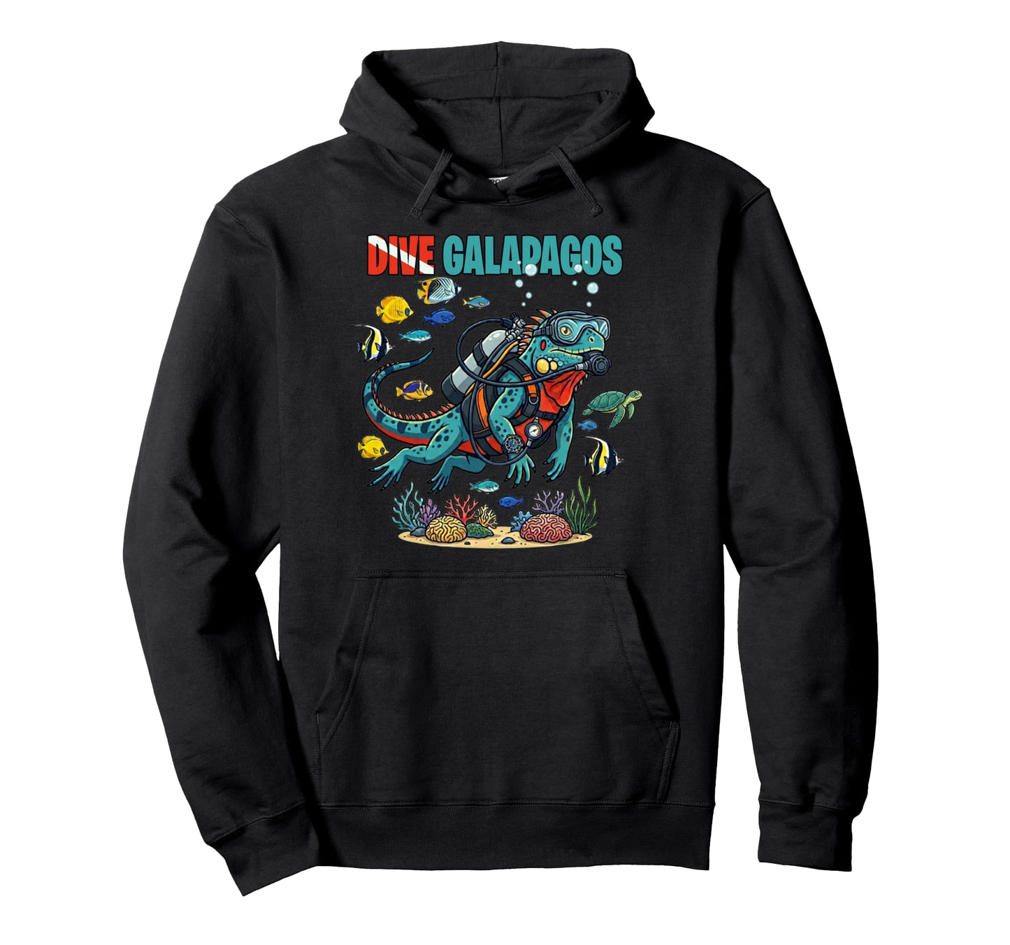 Dive Galapagos Iguana Scuba Diving Hoodie - Custom Art Print for Adults - T-Shirt, Sweatshirt, Hoodie