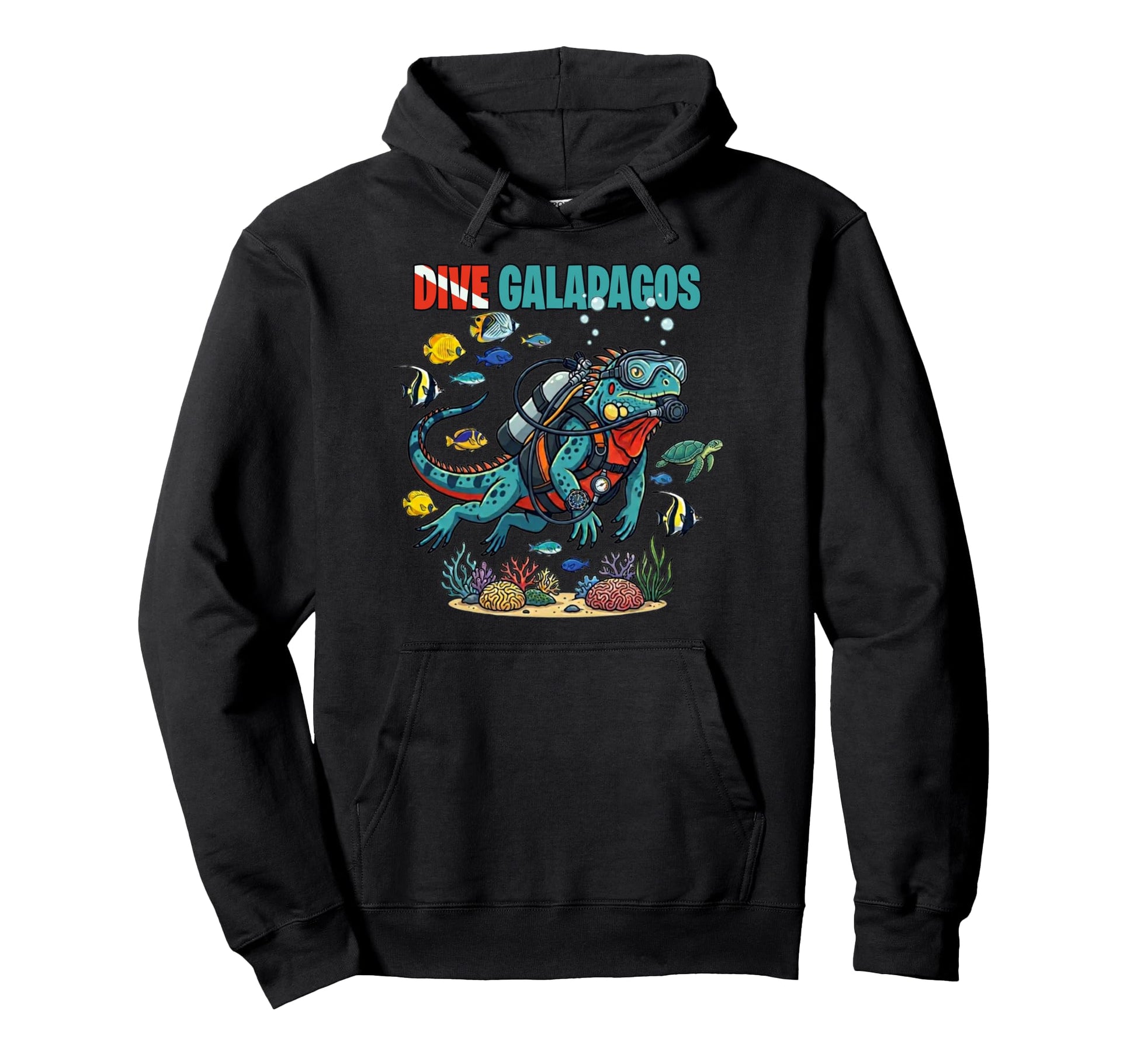 Dive Galapagos Iguana Scuba Diving Hoodie - Custom Art Print for Adults - T-Shirt, Sweatshirt, Hoodie