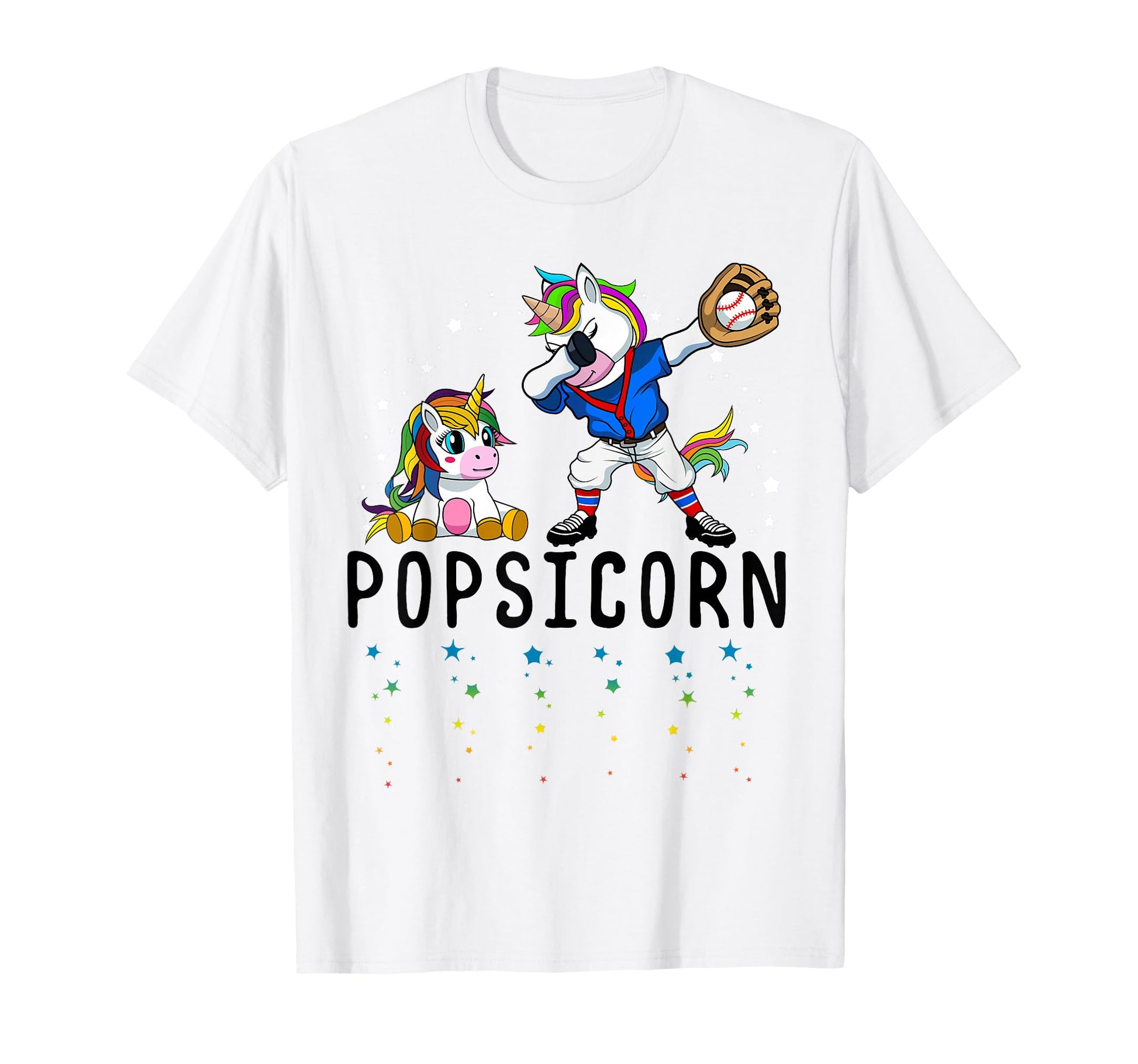 White Popsicorn Unicorn Baseball T-Shirt - Unique Graphic Men Women - T-Shirt, Sweatshirt, Hoodie