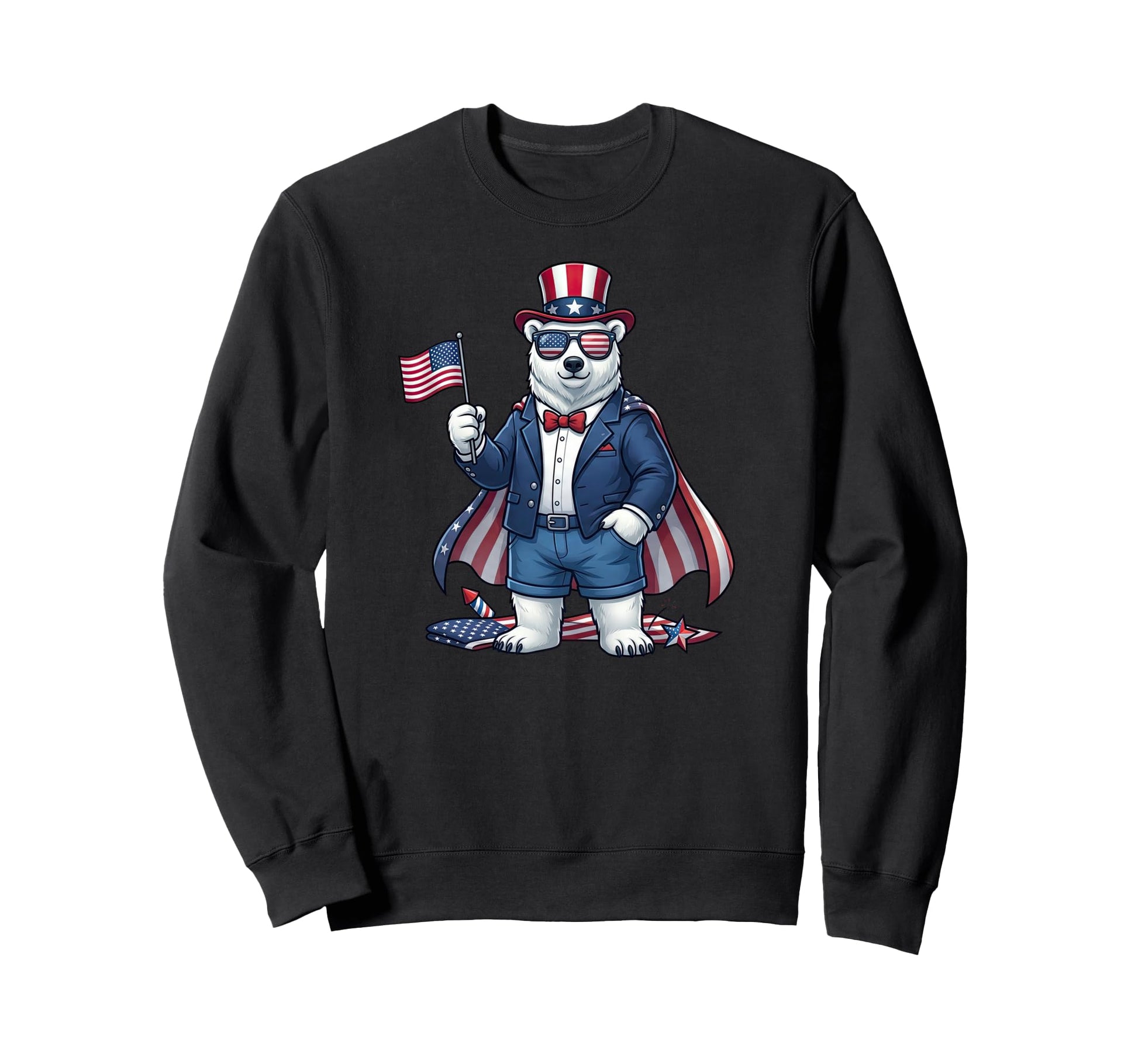 Funny Polar Bear American Usa Sweatshirt - Casual Everyday Wear Men Women - T-Shirt, Sweatshirt, Hoodie