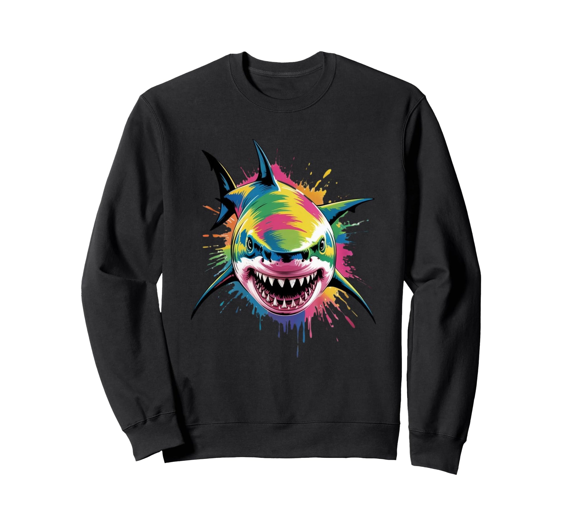 Vibrant Pop Art Shark Colorful Paint Sweatshirt - Unique Graphic Men Women - T-Shirt, Sweatshirt, Hoodie