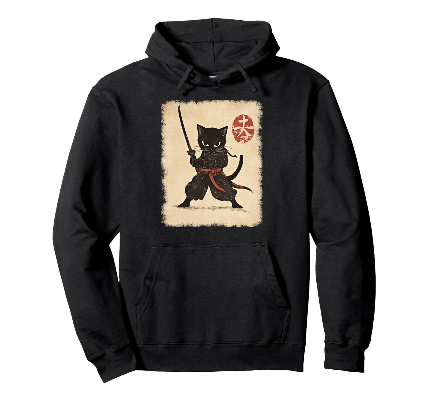 Japanese Samurai Kitten Kawaii Ninja Cat Hoodie - Graphic Print Men Women - T-Shirt, Sweatshirt, Hoodie