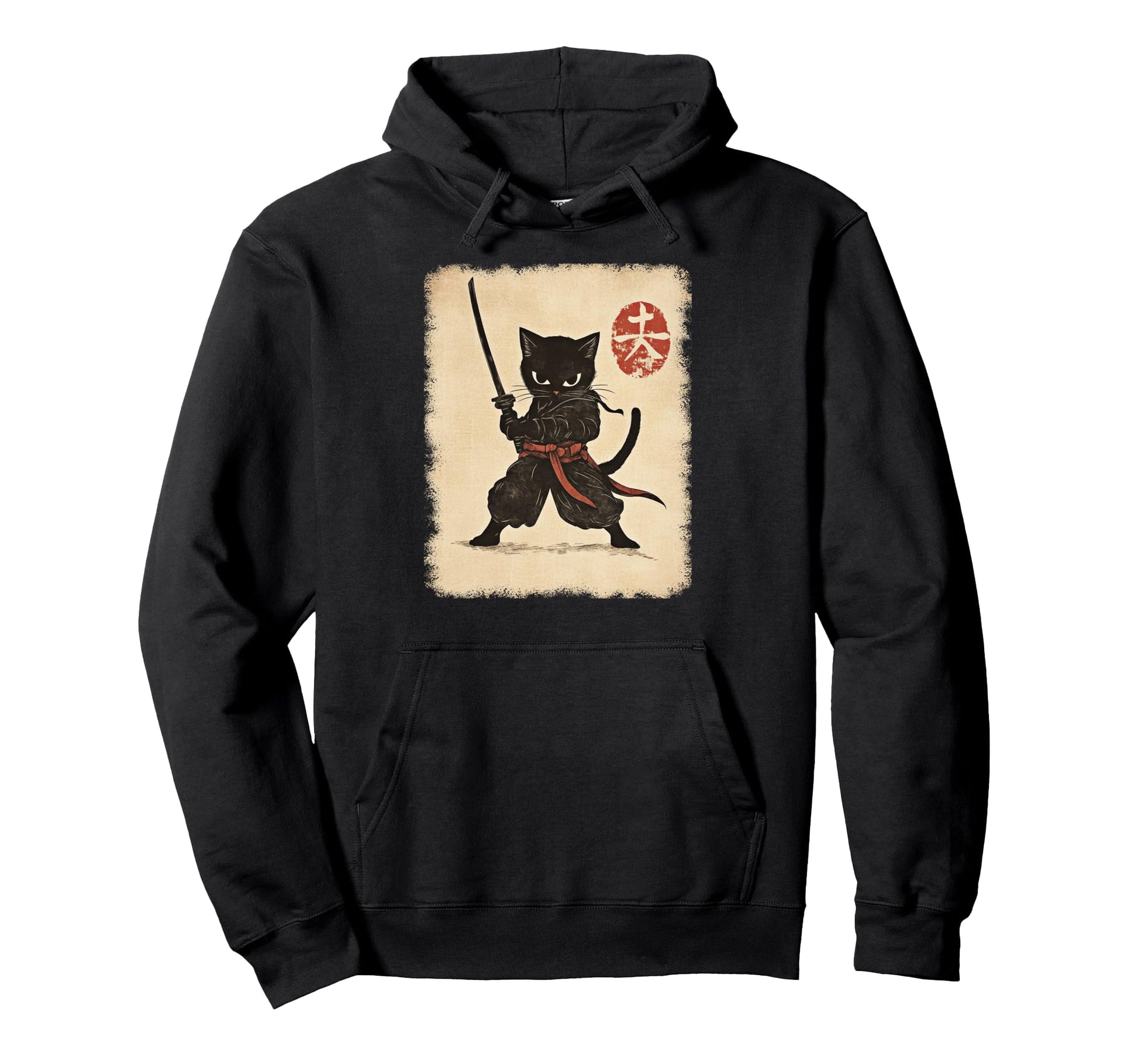 Japanese Samurai Kitten Kawaii Ninja Cat Hoodie - Graphic Print Men Women - T-Shirt, Sweatshirt, Hoodie