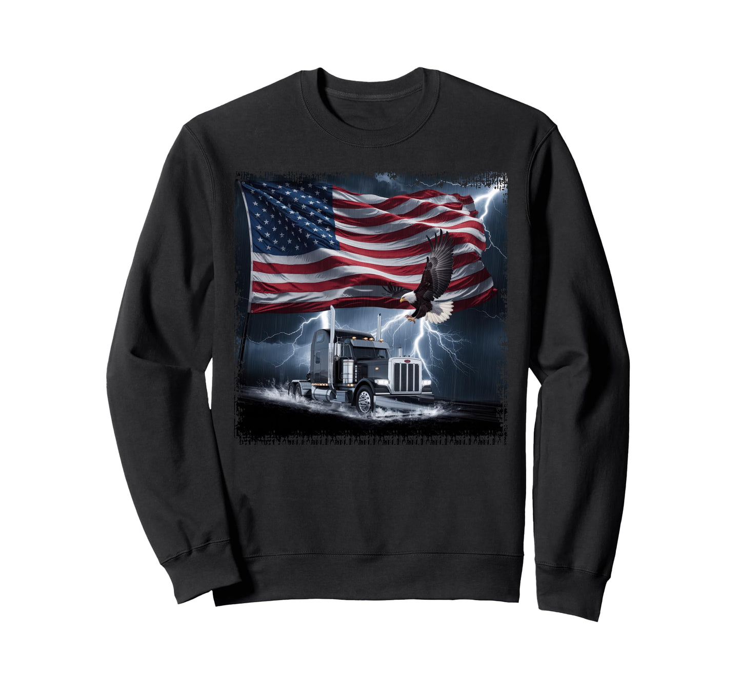 American Flag Trucker Dad Big Rig Sweatshirt - Custom Art Print Men Women - T-Shirt, Sweatshirt, Hoodie