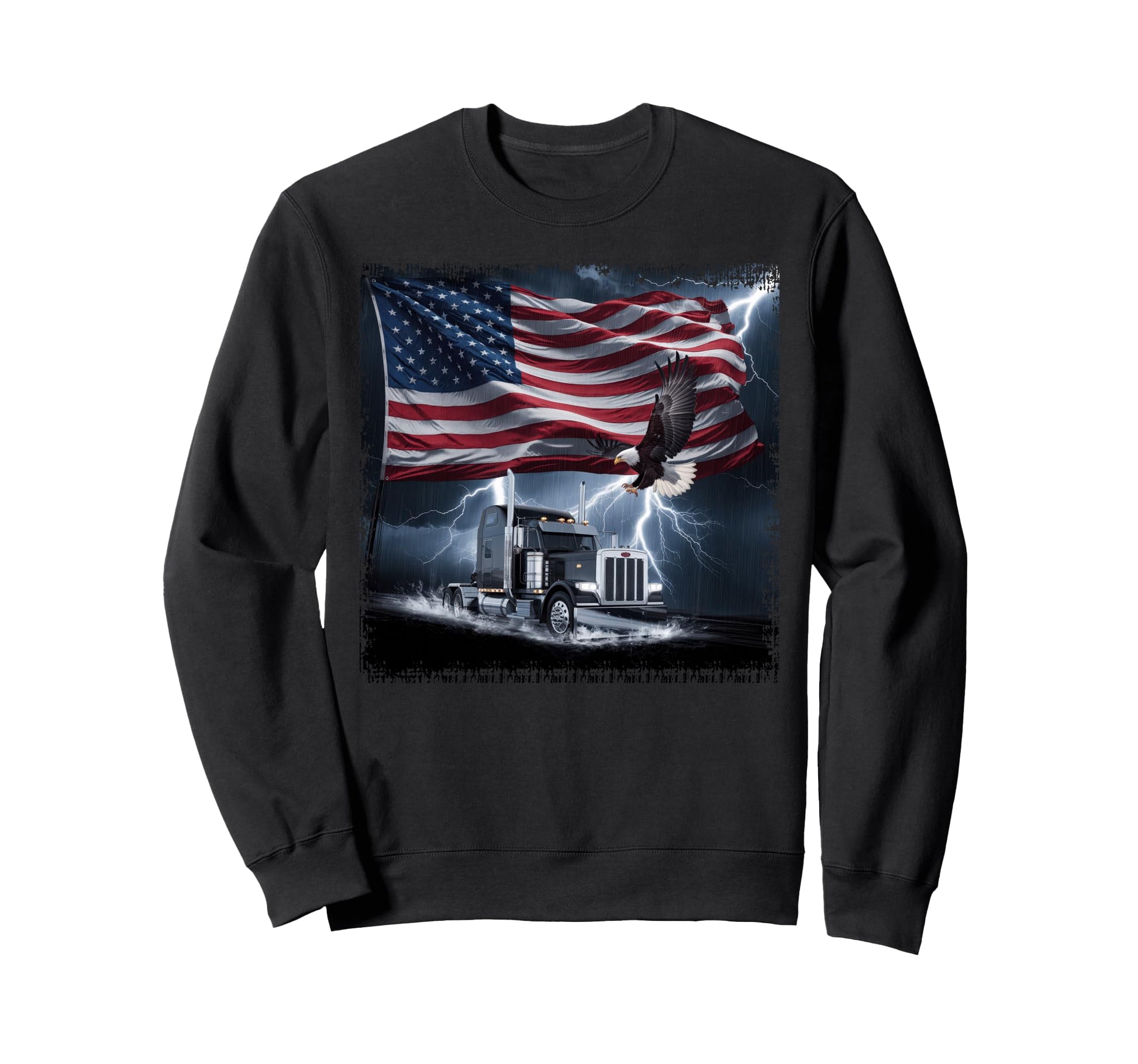 American Flag Trucker Dad Big Rig Sweatshirt - Custom Art Print Men Women - T-Shirt, Sweatshirt, Hoodie