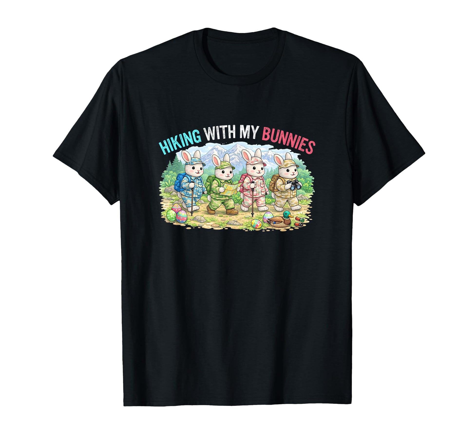 Hiking My Bunnies Easter Eggs Colorful T-Shirt - Graphic Print for Adults - T-Shirt, Sweatshirt, Hoodie