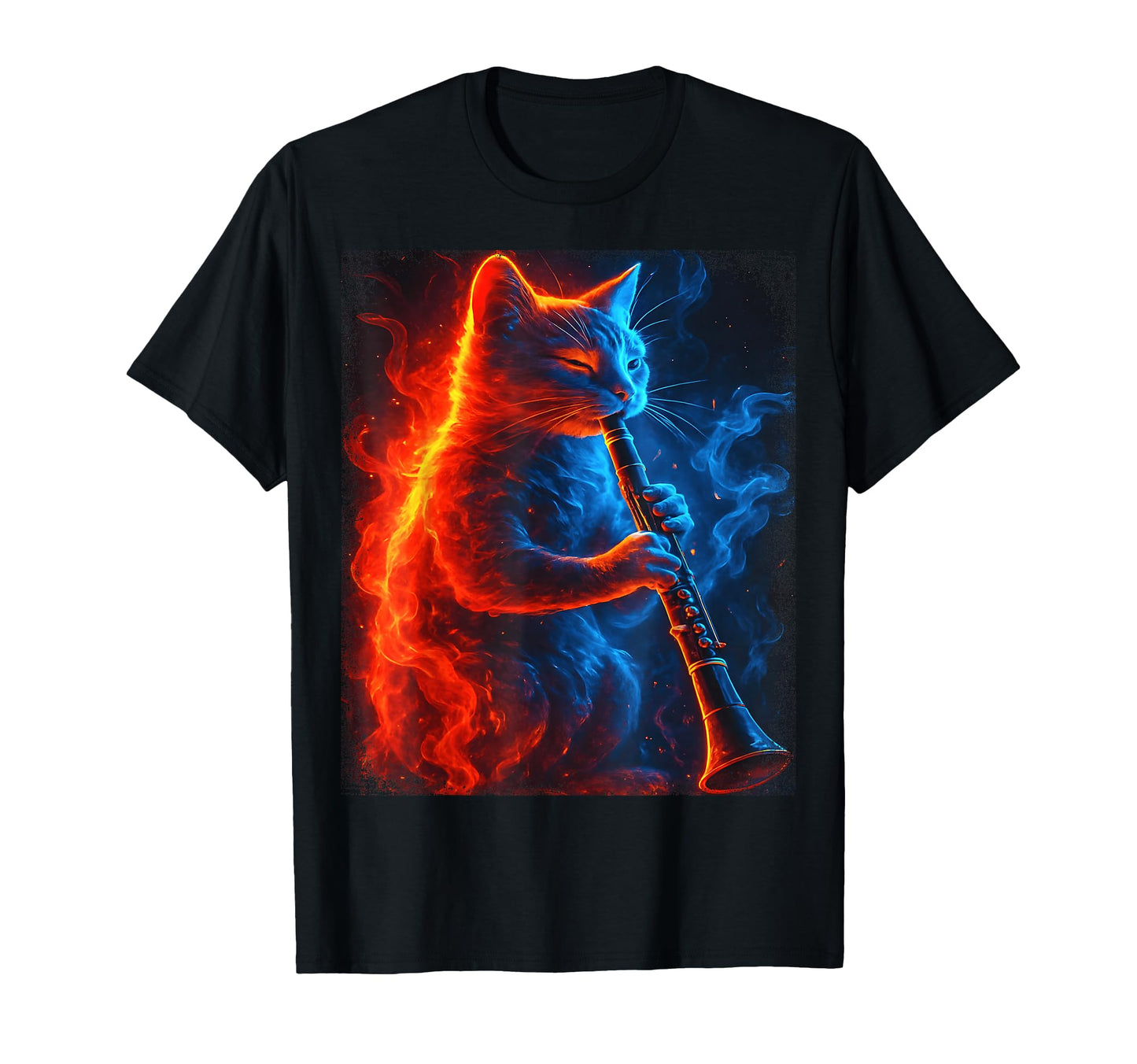 Cat Playing Clarinet Music Funny Musician T-Shirt - Graphic Print Unisex - T-Shirt, Sweatshirt, Hoodie