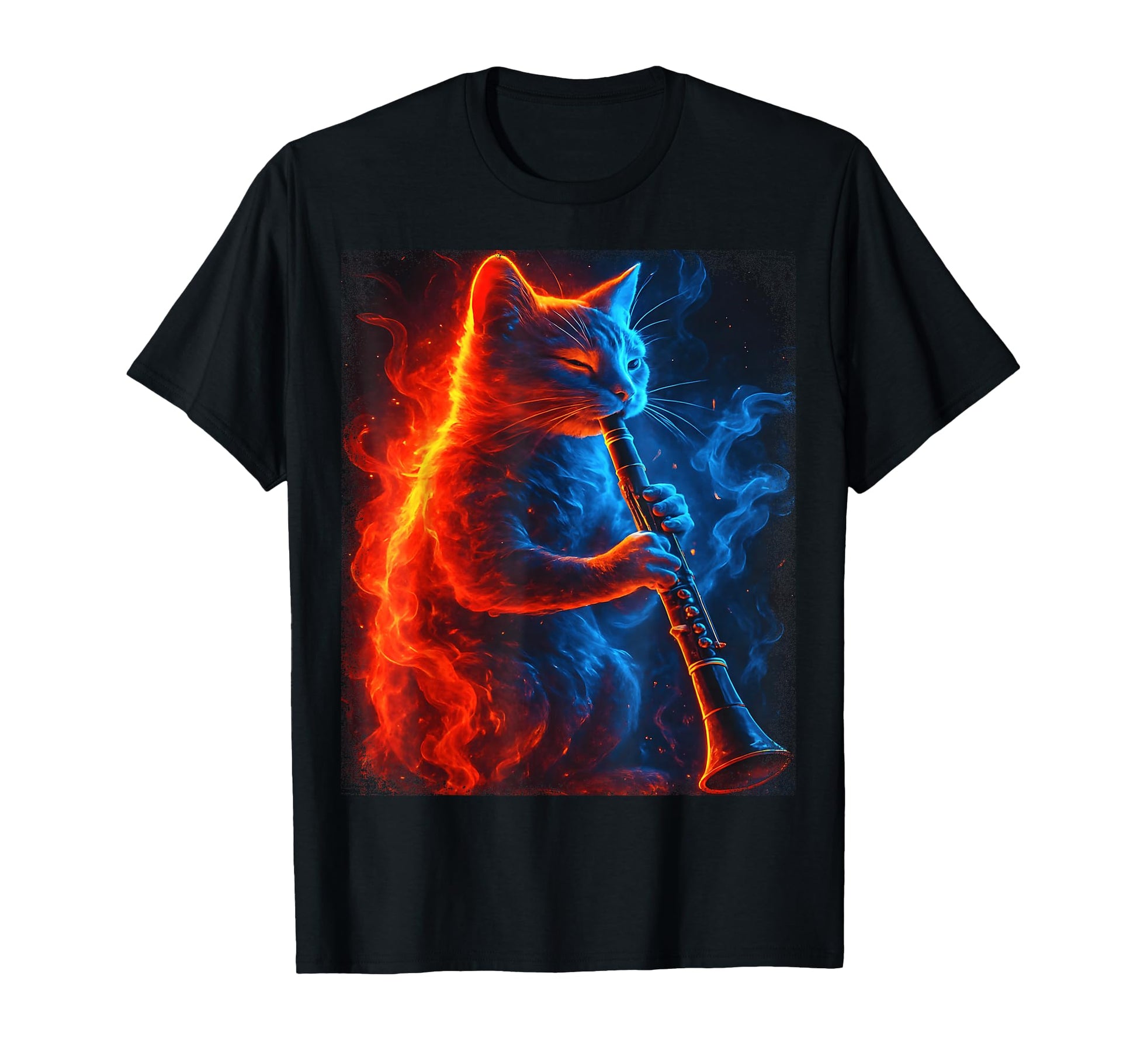 Cat Playing Clarinet Music Funny Musician T-Shirt - Graphic Print Unisex - T-Shirt, Sweatshirt, Hoodie