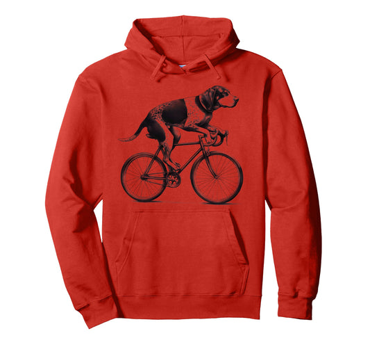 Bluetick Coonhound Dog Riding Bike Hoodie - Aesthetic Graphic Unisex - T-Shirt, Sweatshirt, Hoodie