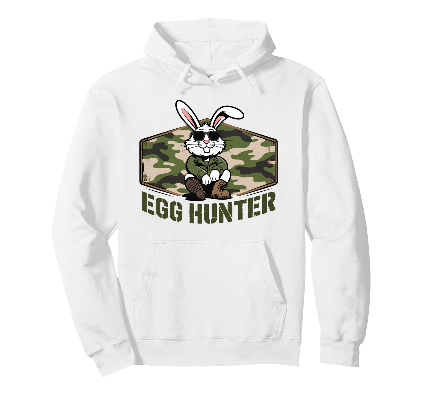 Easter Bunny Egg Hunter Camo Military Hoodie - Trendy Graphic Men Women - T-Shirt, Sweatshirt, Hoodie