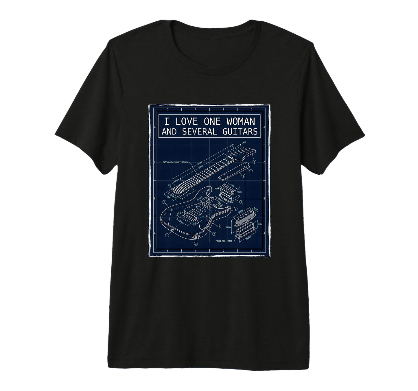 Guitar Lover Funny Musician Blueprint T-Shirt - Minimalist Print Men Women - T-Shirt, Sweatshirt, Hoodie