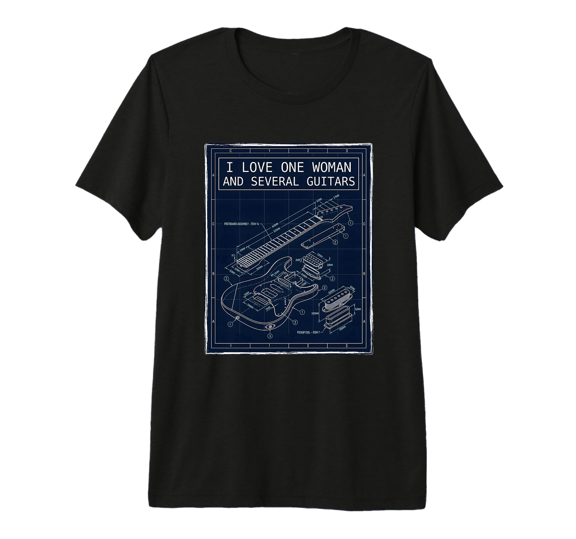 Guitar Lover Funny Musician Blueprint T-Shirt - Minimalist Print Men Women - T-Shirt, Sweatshirt, Hoodie