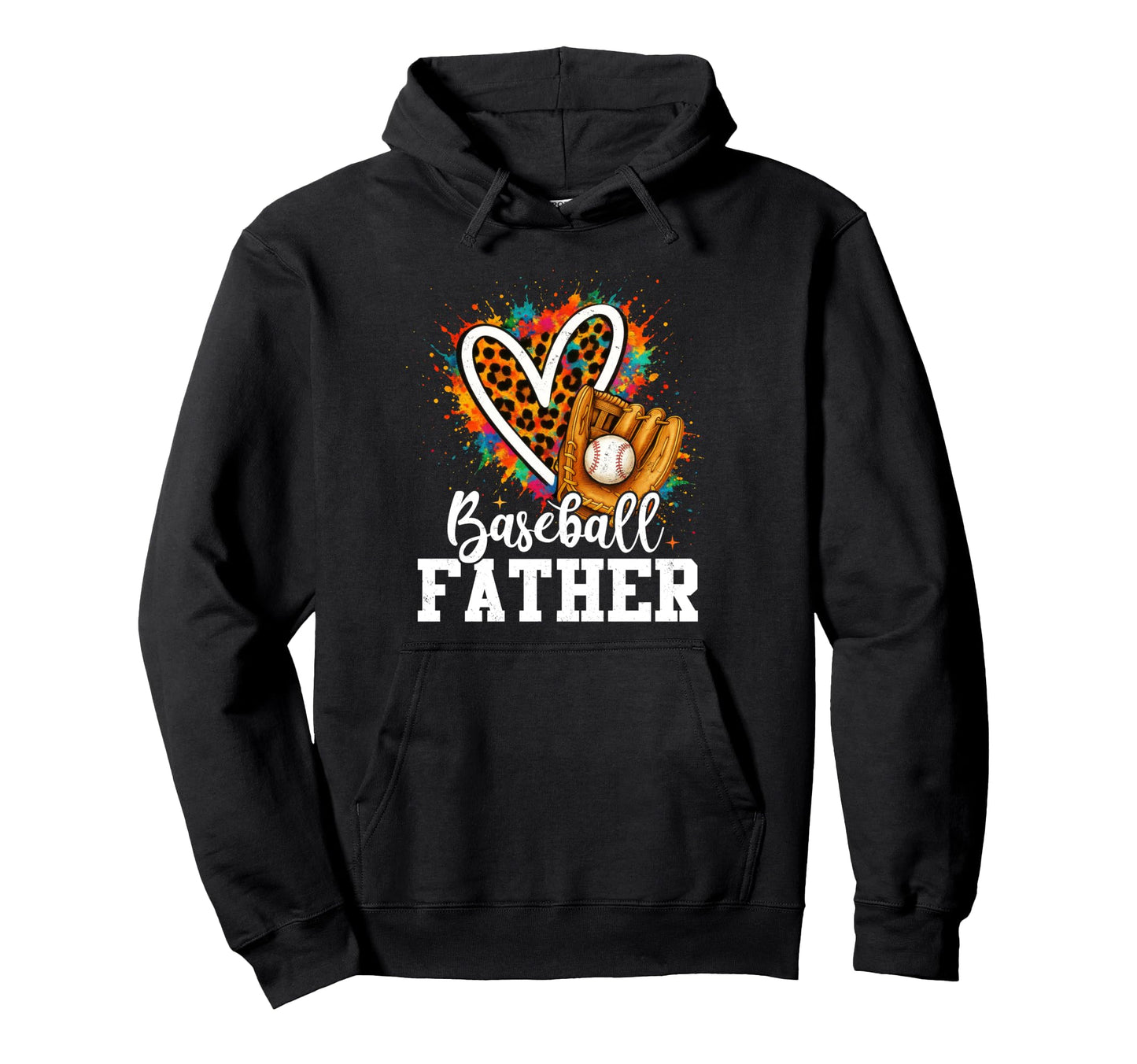 Baseball Father Leopard Heart Colorful Hoodie - Fun Novelty Design Unisex - T-Shirt, Sweatshirt, Hoodie