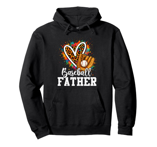 Baseball Father Leopard Heart Colorful Hoodie - Fun Novelty Design Unisex - T-Shirt, Sweatshirt, Hoodie