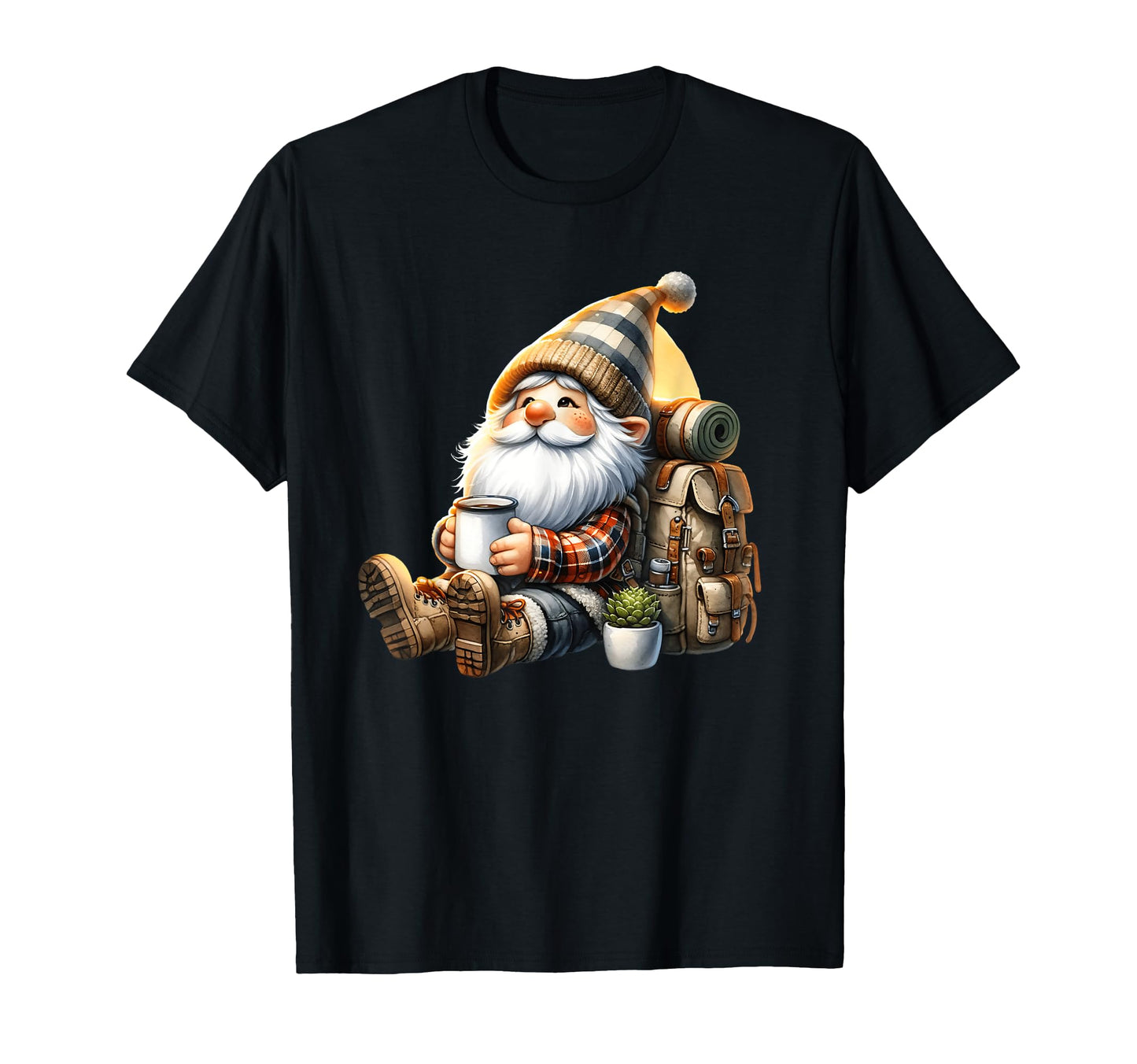 Funny Hiker Gnome Dad Hiking Coffee T-Shirt - Aesthetic Graphic Men Women - T-Shirt, Sweatshirt, Hoodie
