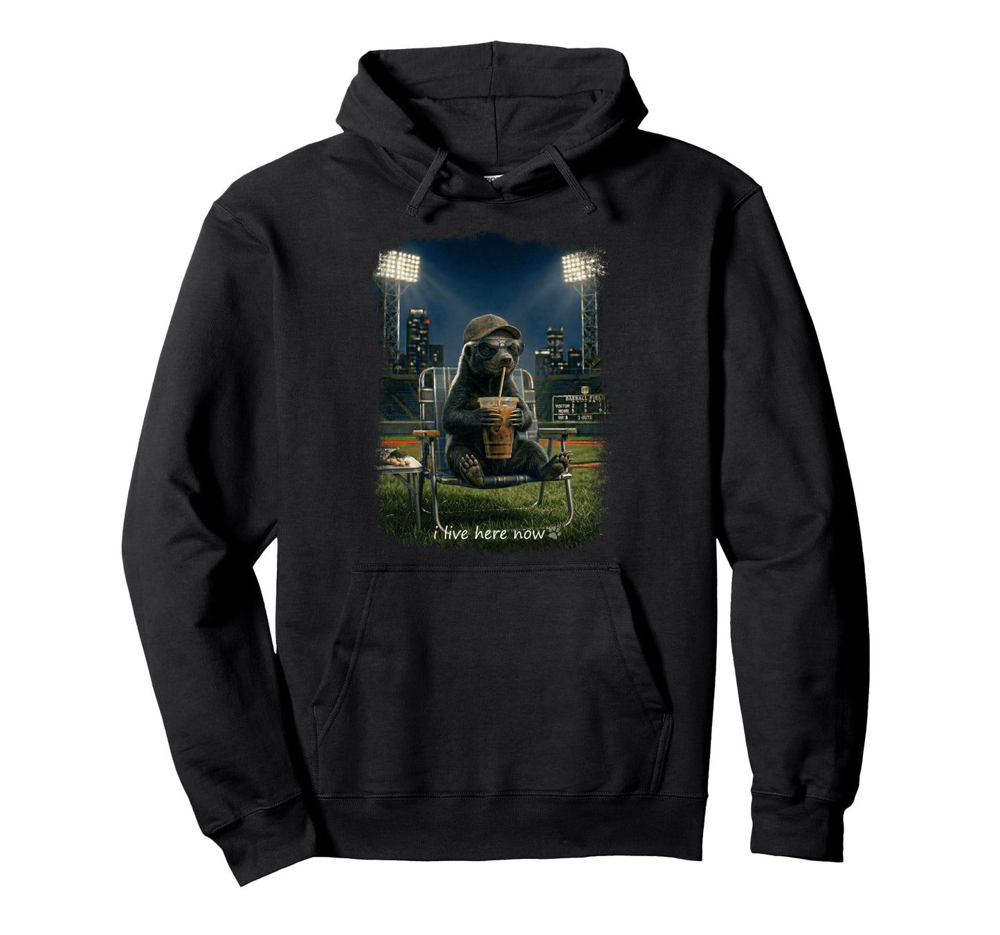 Funny Honey Badger Ballfield Baseball Hoodie - Novelty Apparel Men Women - T-Shirt, Sweatshirt, Hoodie