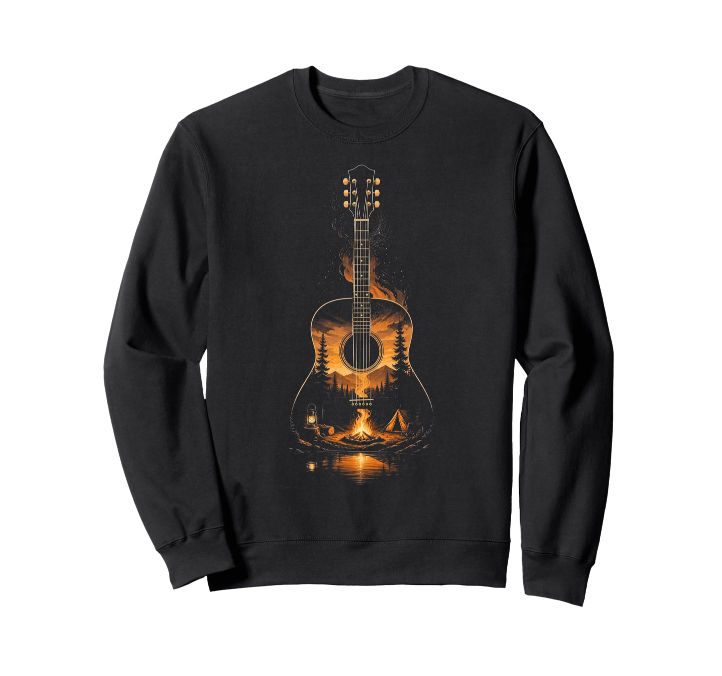 Campfire Acoustic Guitar Forest Sweatshirt - Fun Novelty Design Unisex - T-Shirt, Sweatshirt, Hoodie