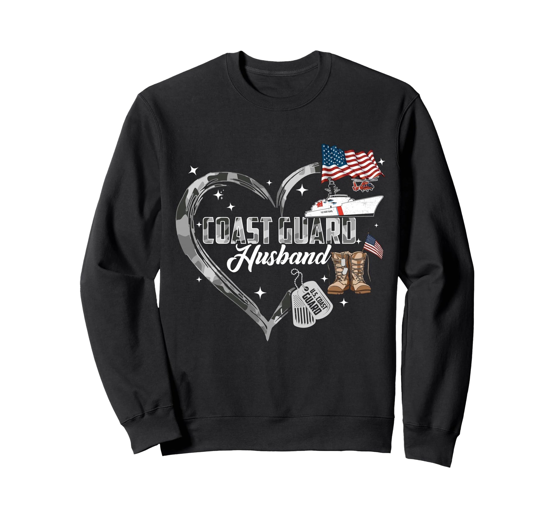 Proud Coast Guard Husband Camo Heart Sweatshirt - Novelty Apparel Unisex - T-Shirt, Sweatshirt, Hoodie
