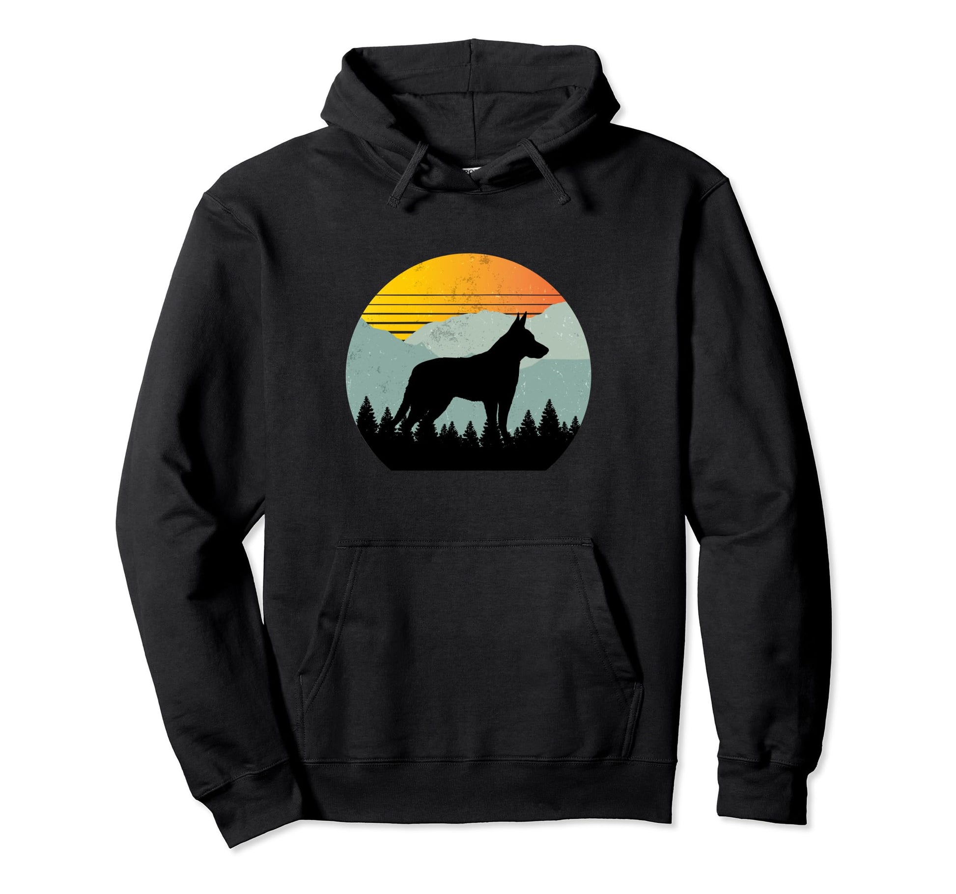 Koolie Dog Sun Mountains Distressed Hoodie - Fun Novelty Design Men Women - T-Shirt, Sweatshirt, Hoodie
