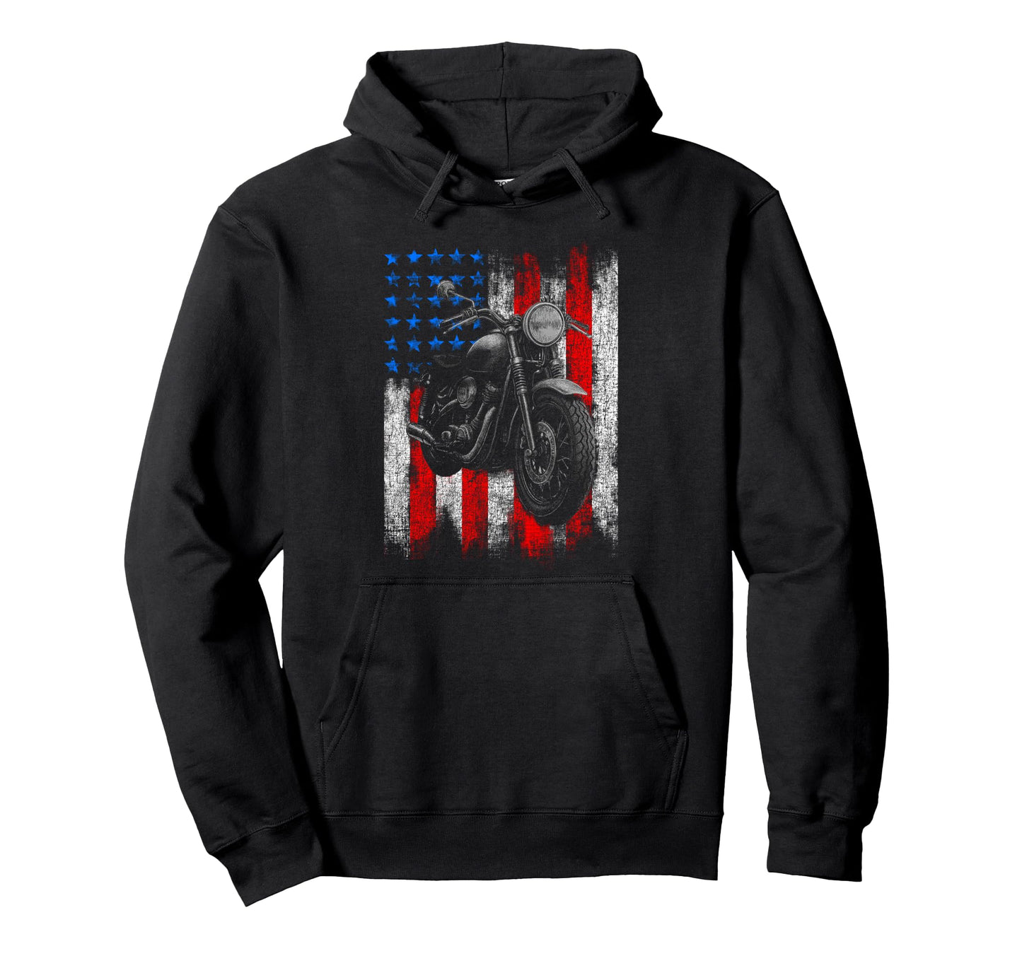 Motorcycle Mens Biker American Flag Hoodie - Unique Graphic Unisex - T-Shirt, Sweatshirt, Hoodie