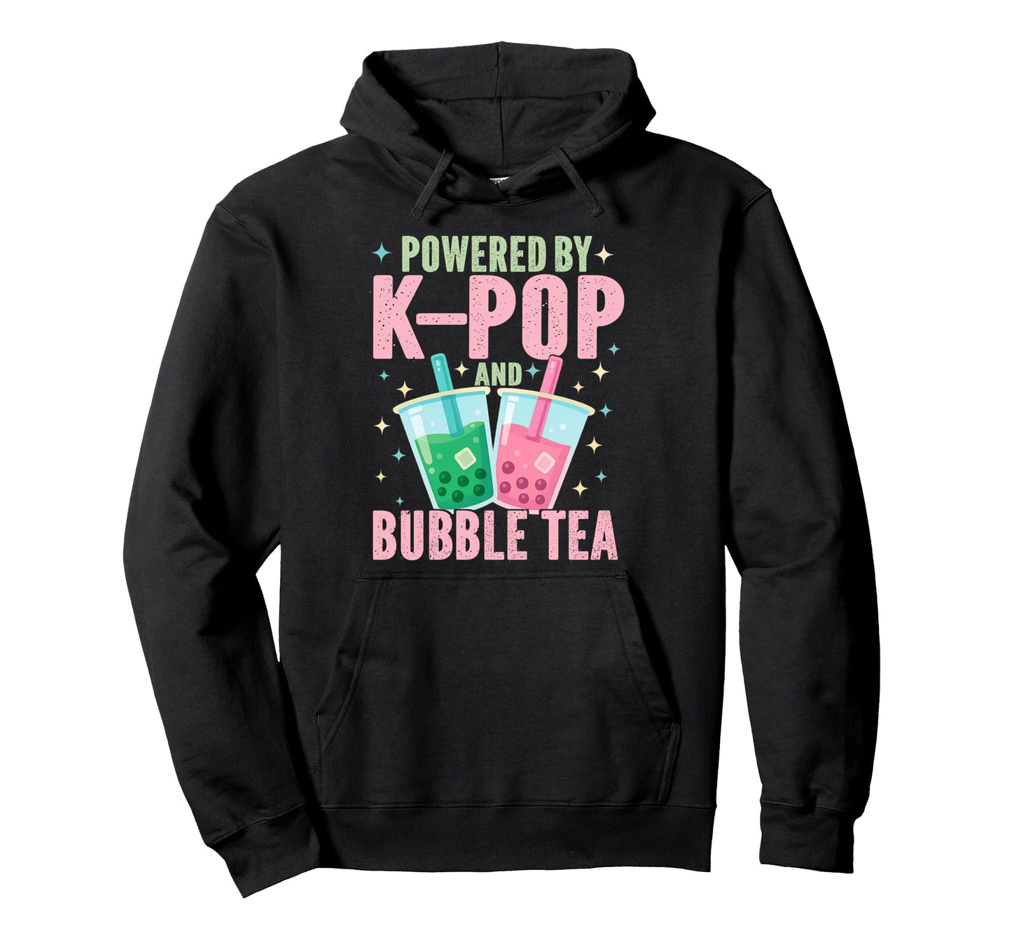 Powered Kpop And Bubble Tea Boba Hoodie - Minimalist Print for Adults - T-Shirt, Sweatshirt, Hoodie