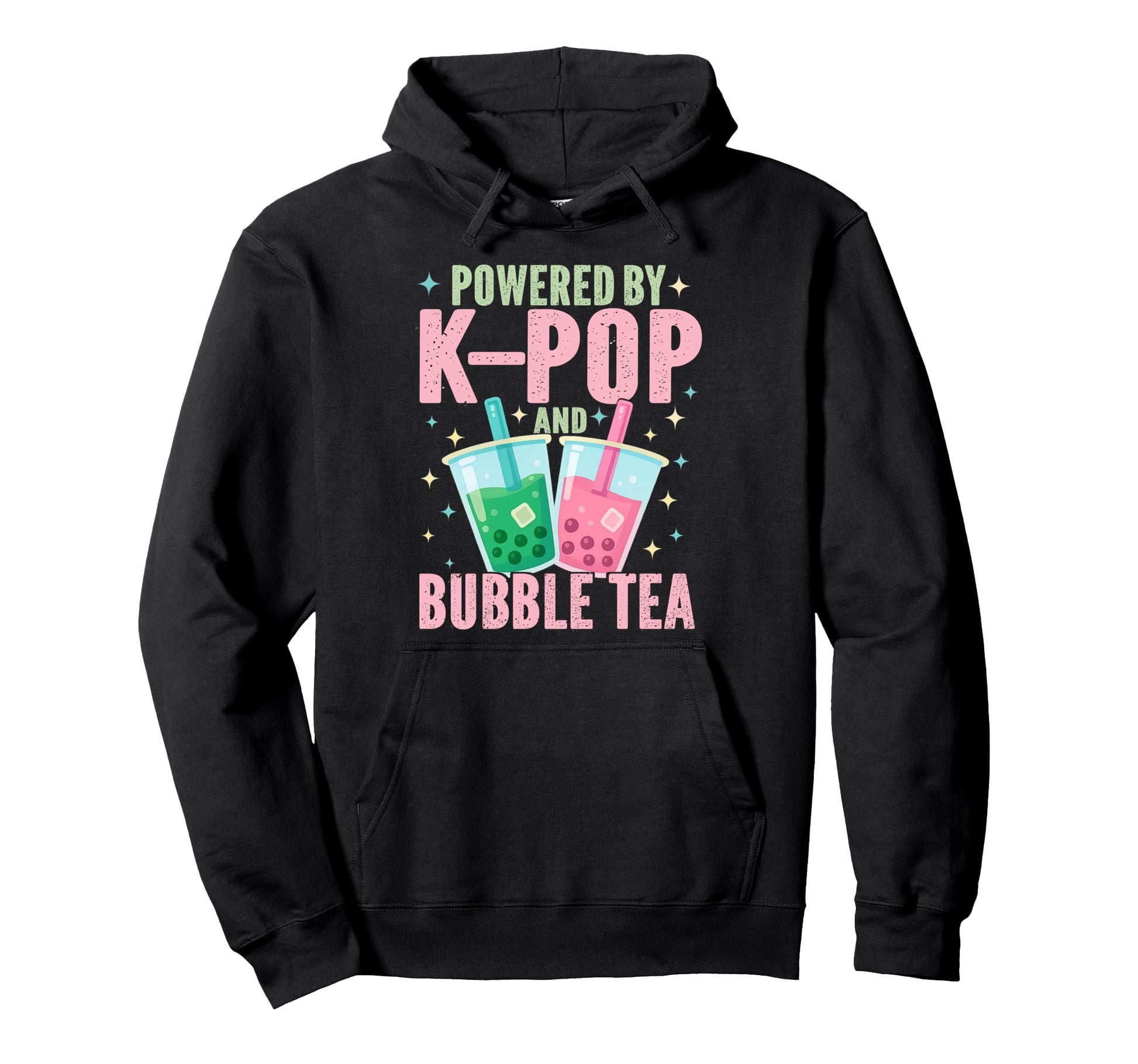 Powered Kpop And Bubble Tea Boba Hoodie - Minimalist Print for Adults - T-Shirt, Sweatshirt, Hoodie