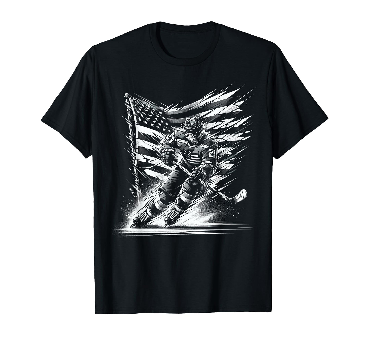 Hockey American Flag 4Th July T-Shirt - Novelty Apparel for Adults - T-Shirt, Sweatshirt, Hoodie