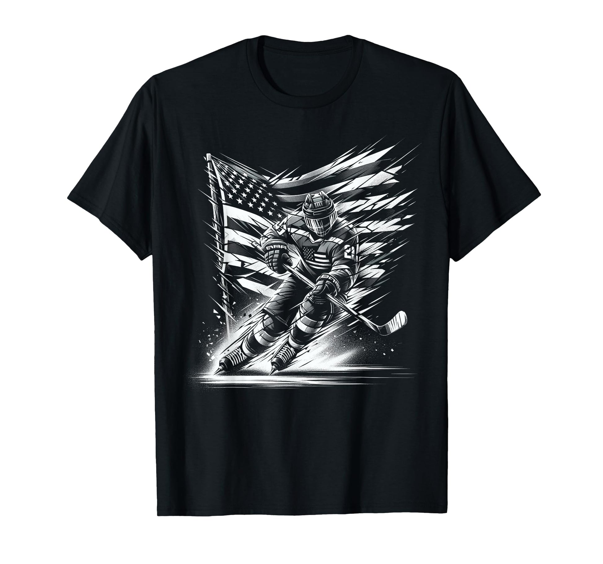 Hockey American Flag 4Th July T-Shirt - Novelty Apparel for Adults - T-Shirt, Sweatshirt, Hoodie