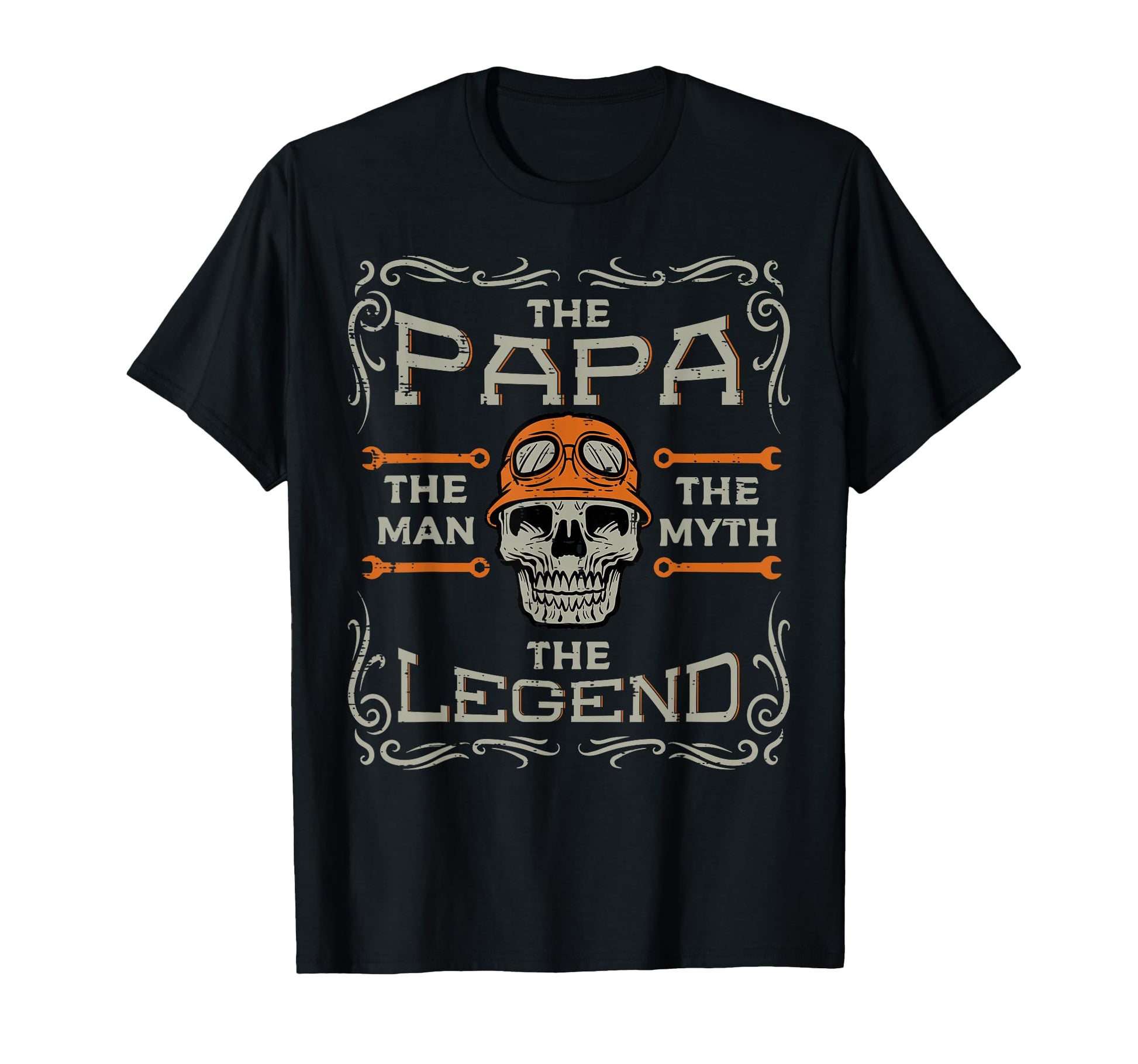 Biker Papa Myth Legend Skull Fathers Day T-Shirt - Graphic Print Unisex - T-Shirt, Sweatshirt, Hoodie