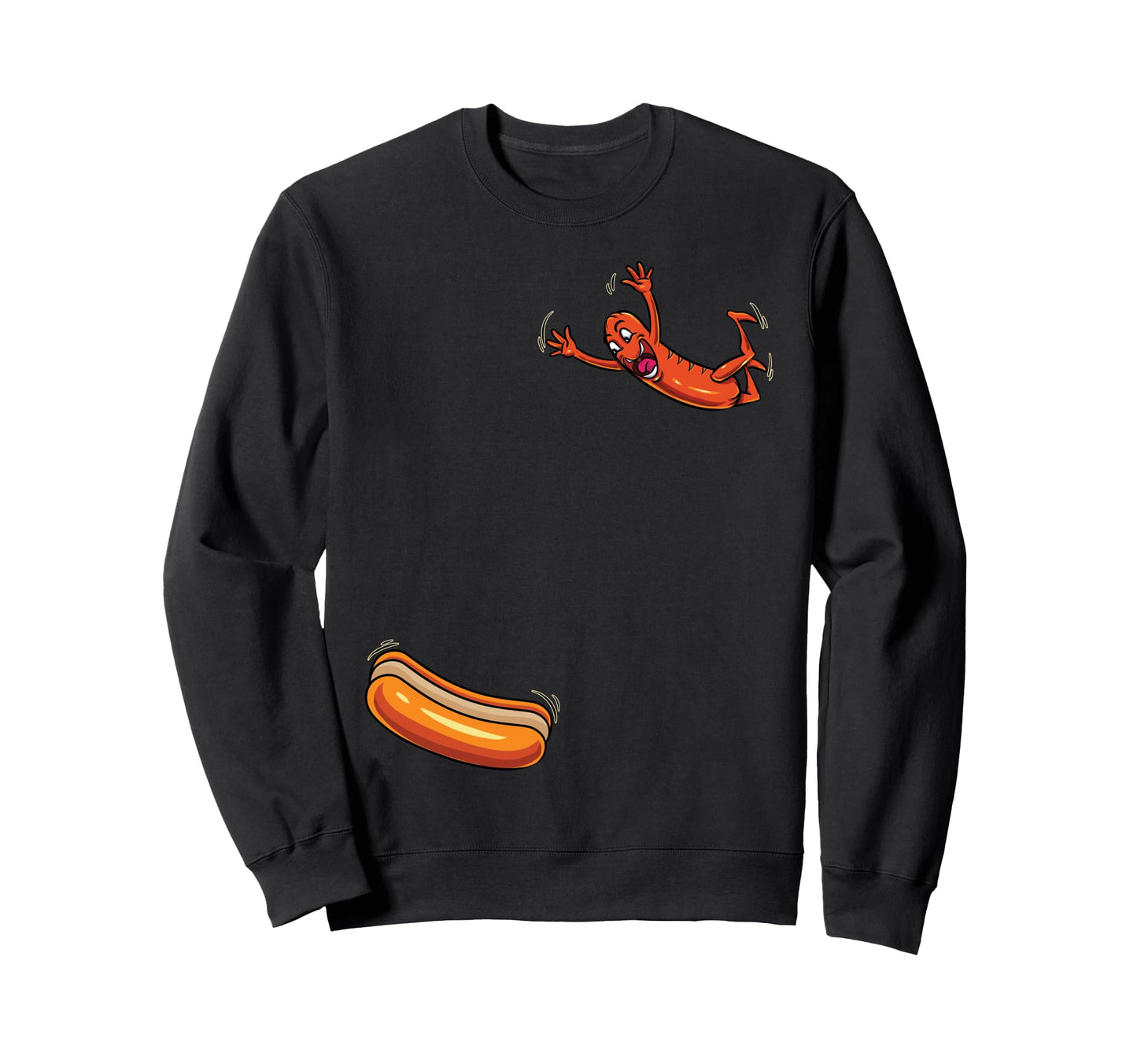 Funny Hotdog Jumping Into Bun Bbq Sweatshirt - Minimalist Print for Adults - T-Shirt, Sweatshirt, Hoodie