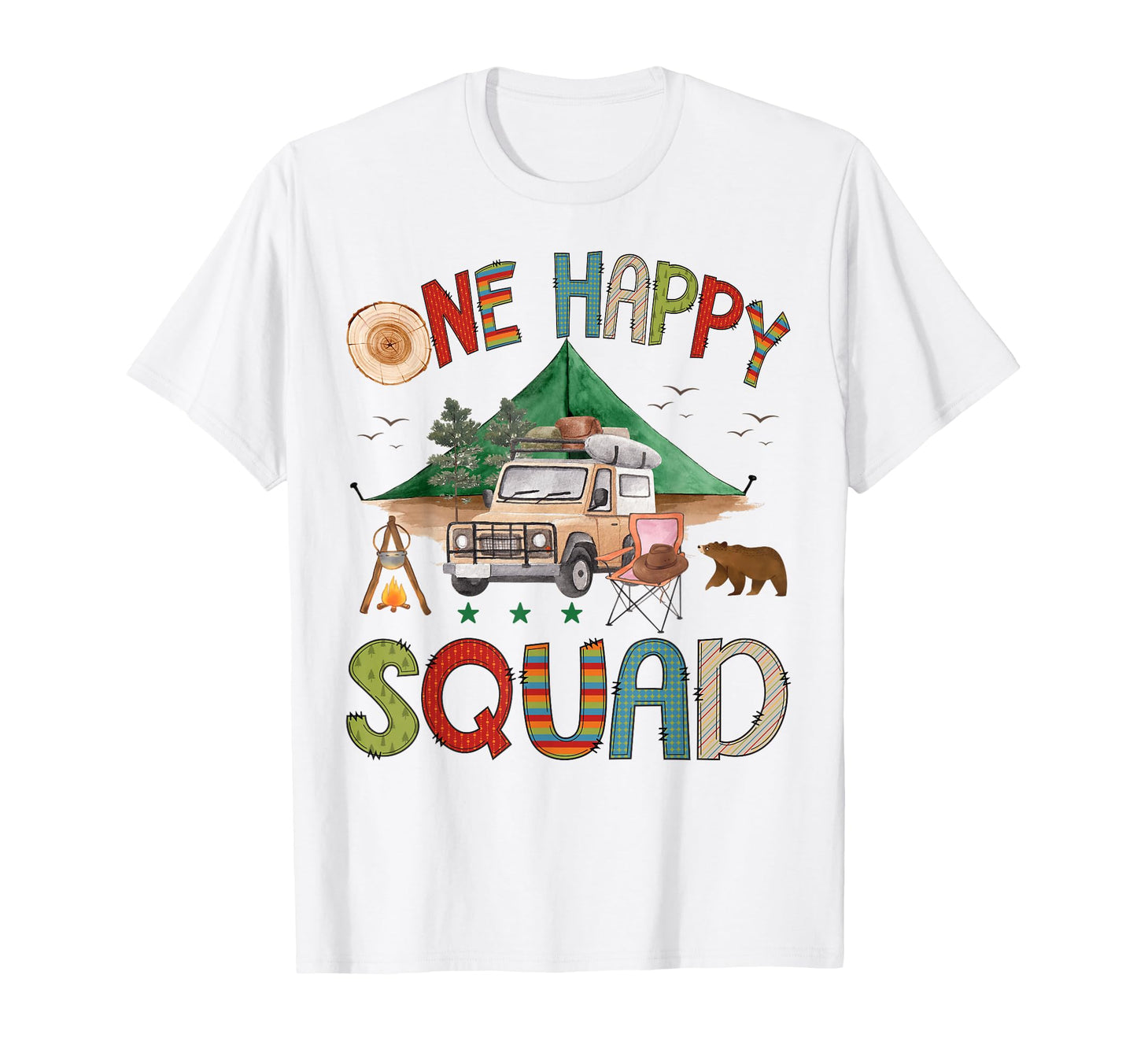 One Happy Squad Camper 1St Birthday Bear T-Shirt - Graphic Print Unisex - T-Shirt, Sweatshirt, Hoodie