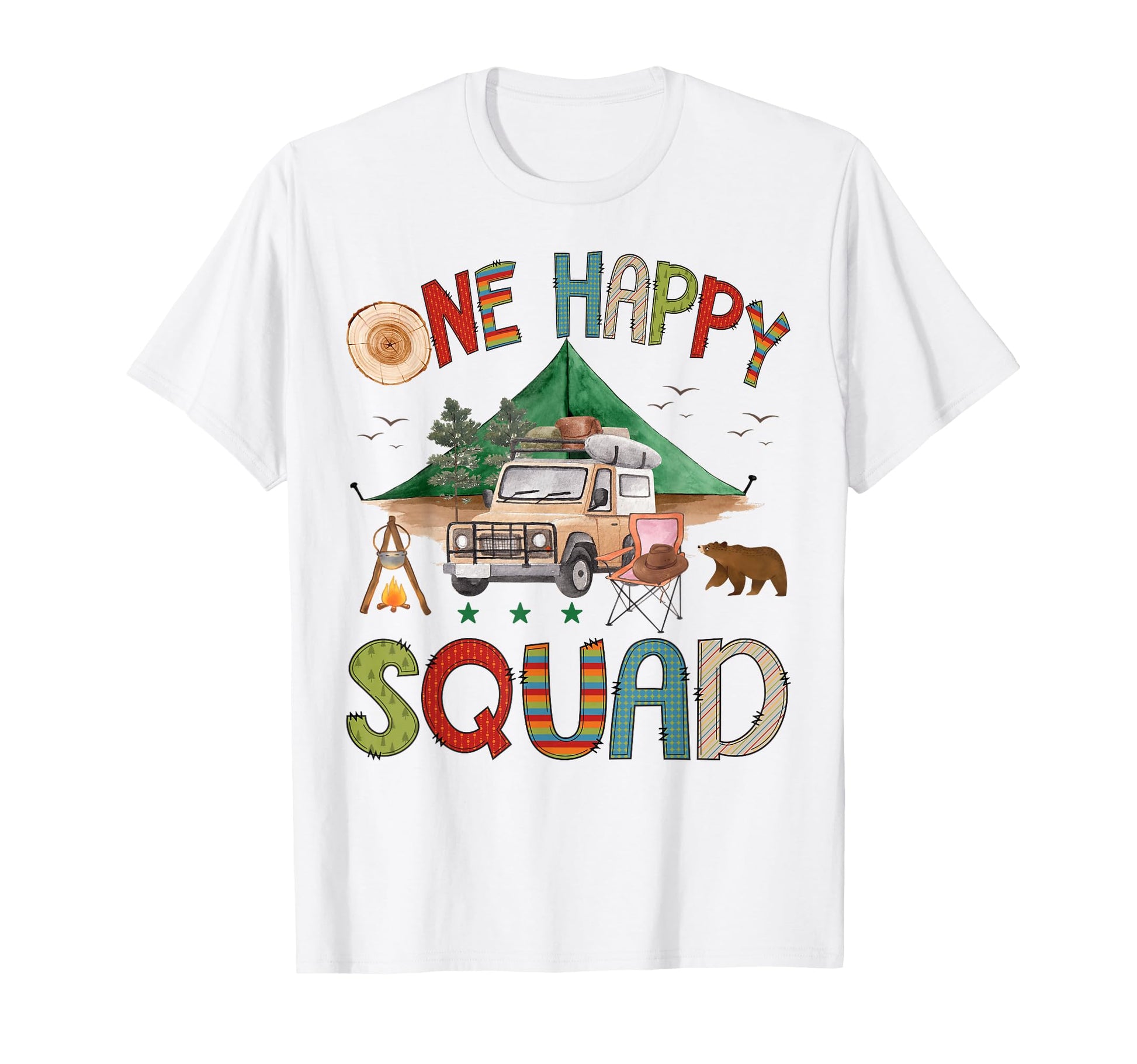 One Happy Squad Camper 1St Birthday Bear T-Shirt - Graphic Print Unisex - T-Shirt, Sweatshirt, Hoodie
