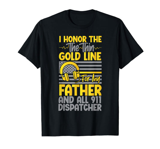 911 Dispatcher Thin Gold Yellow Line T-Shirt - Trendy Graphic for Adults - T-Shirt, Sweatshirt, Hoodie