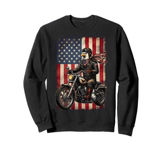 American Flag Biker Eagle Sweatshirt - Streetwear Style for Adults - T-Shirt, Sweatshirt, Hoodie