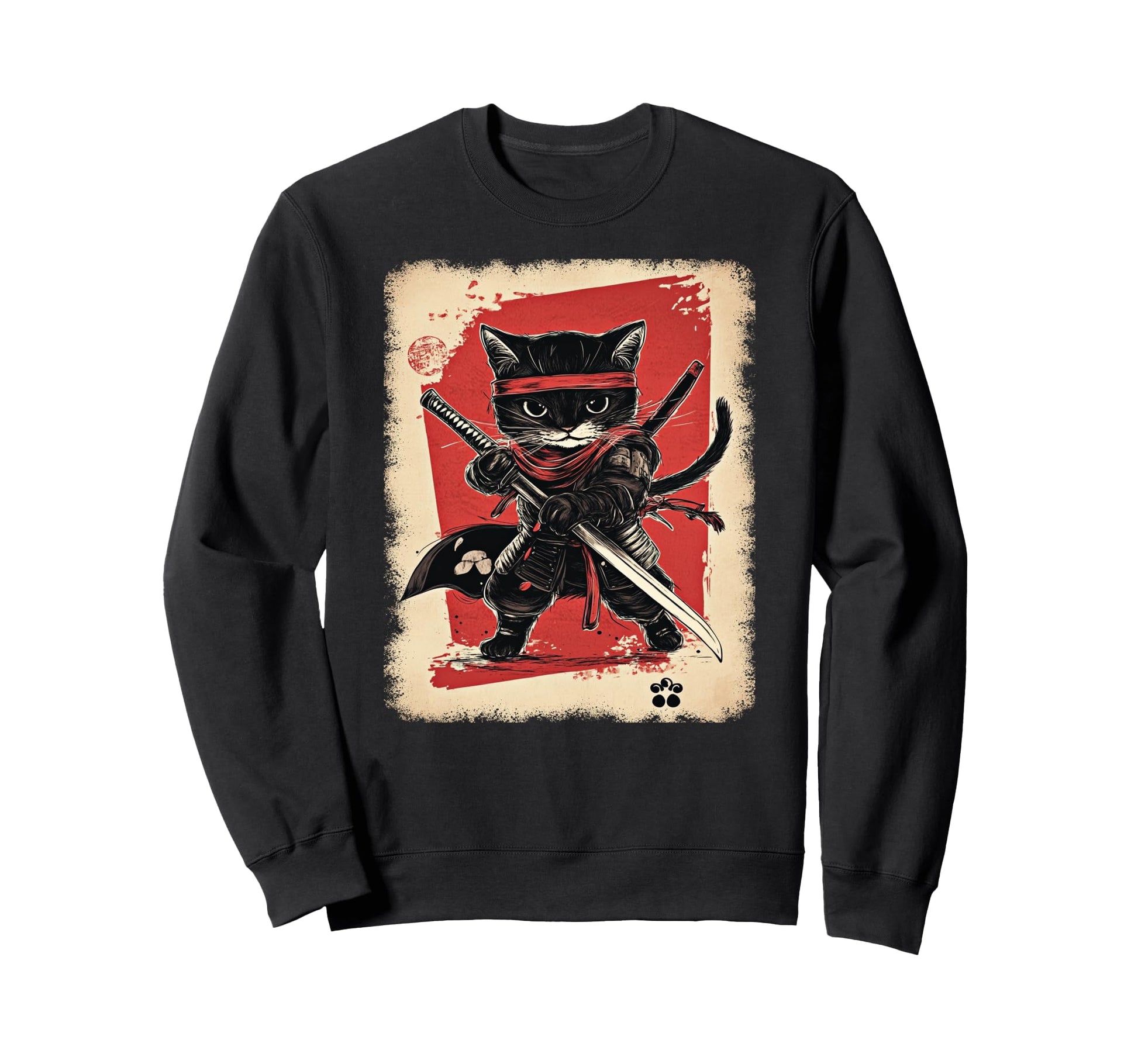 Japanese Samurai Kitten Kawaii Sweatshirt - Aesthetic Graphic for Adults - T-Shirt, Sweatshirt, Hoodie
