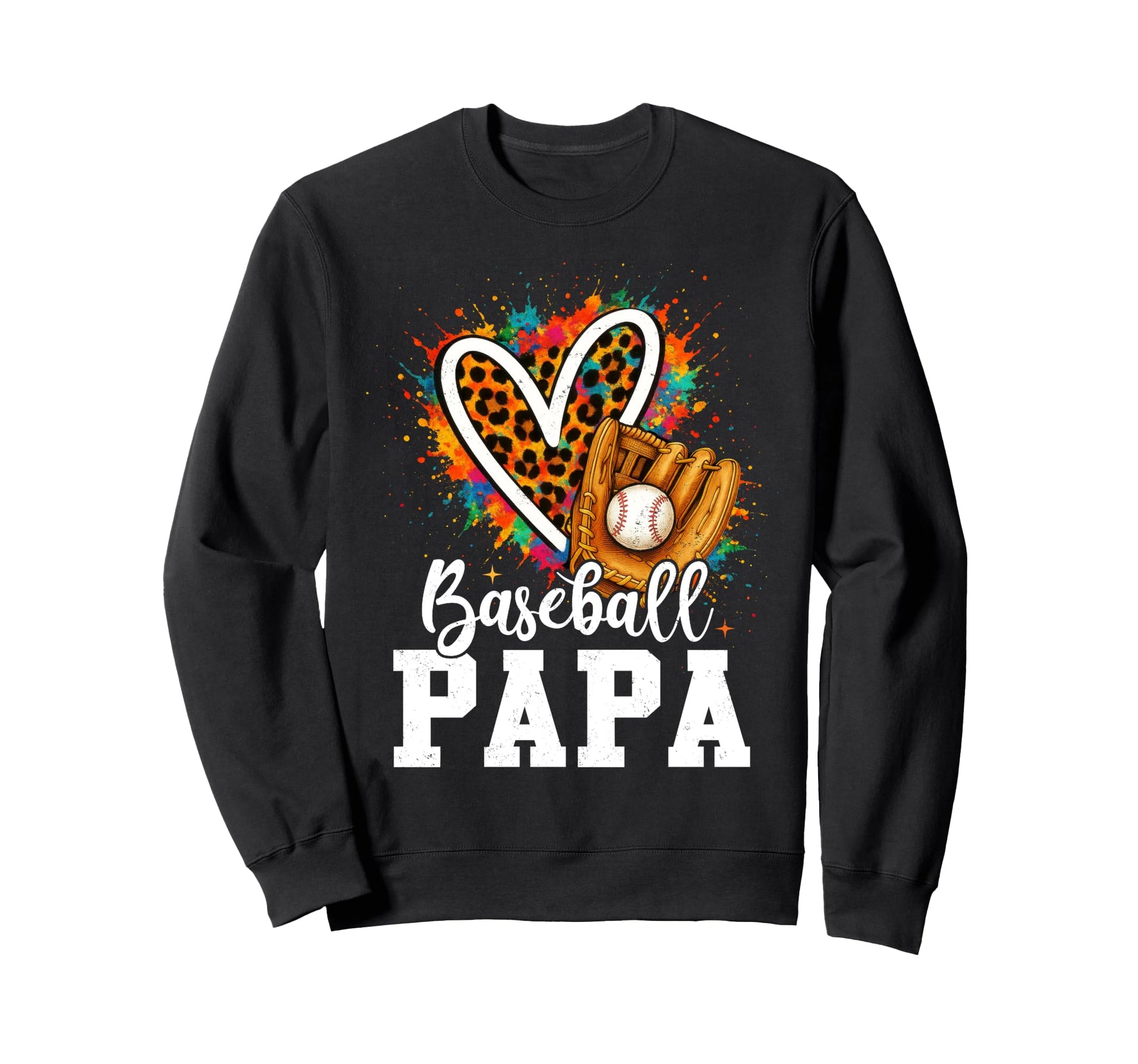 Baseball Papa Leopard Heart Colorful Sweatshirt - Trendy Graphic Men Women - T-Shirt, Sweatshirt, Hoodie